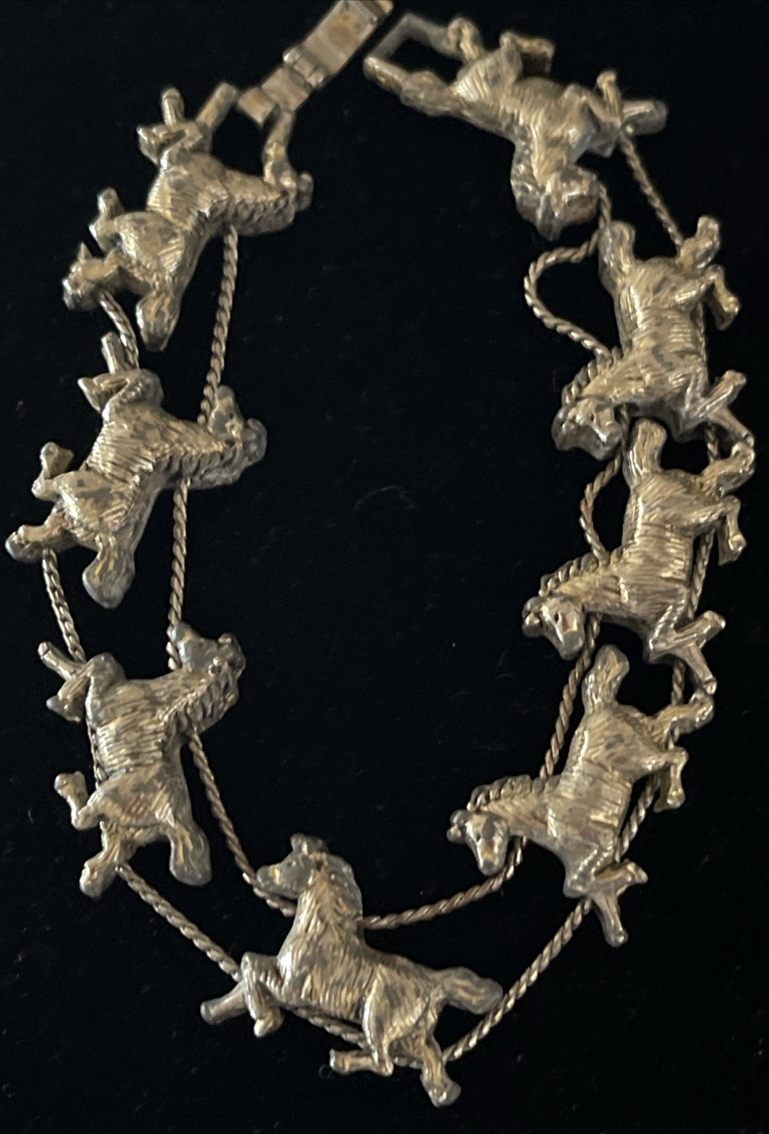 Vintage Cantering Horses Slide Bracelet – Solver Tone Equestrian Charm Jewelry