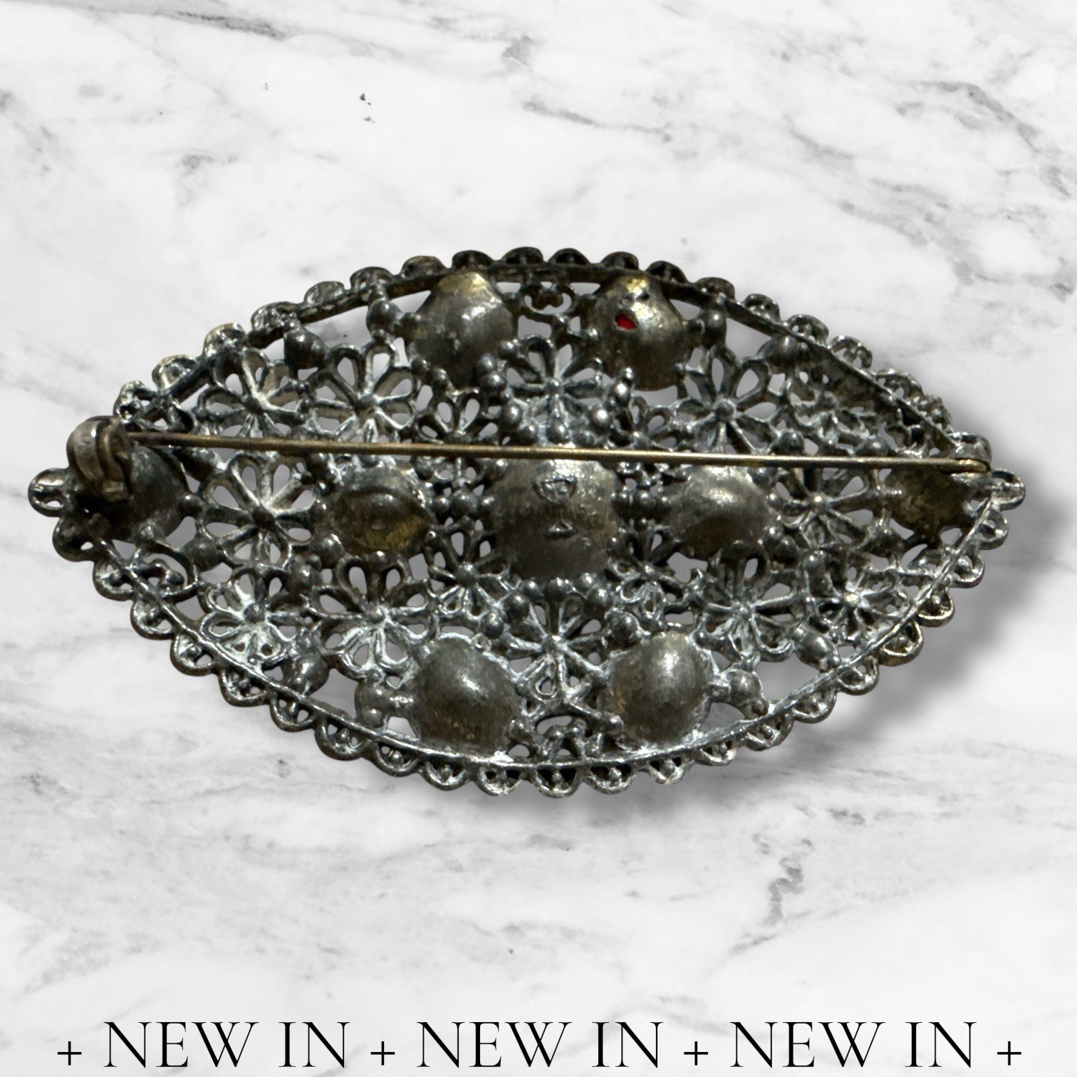 New England Glass Works Brooch Czech Glass Rhinestones Floral Art Nouveau Read