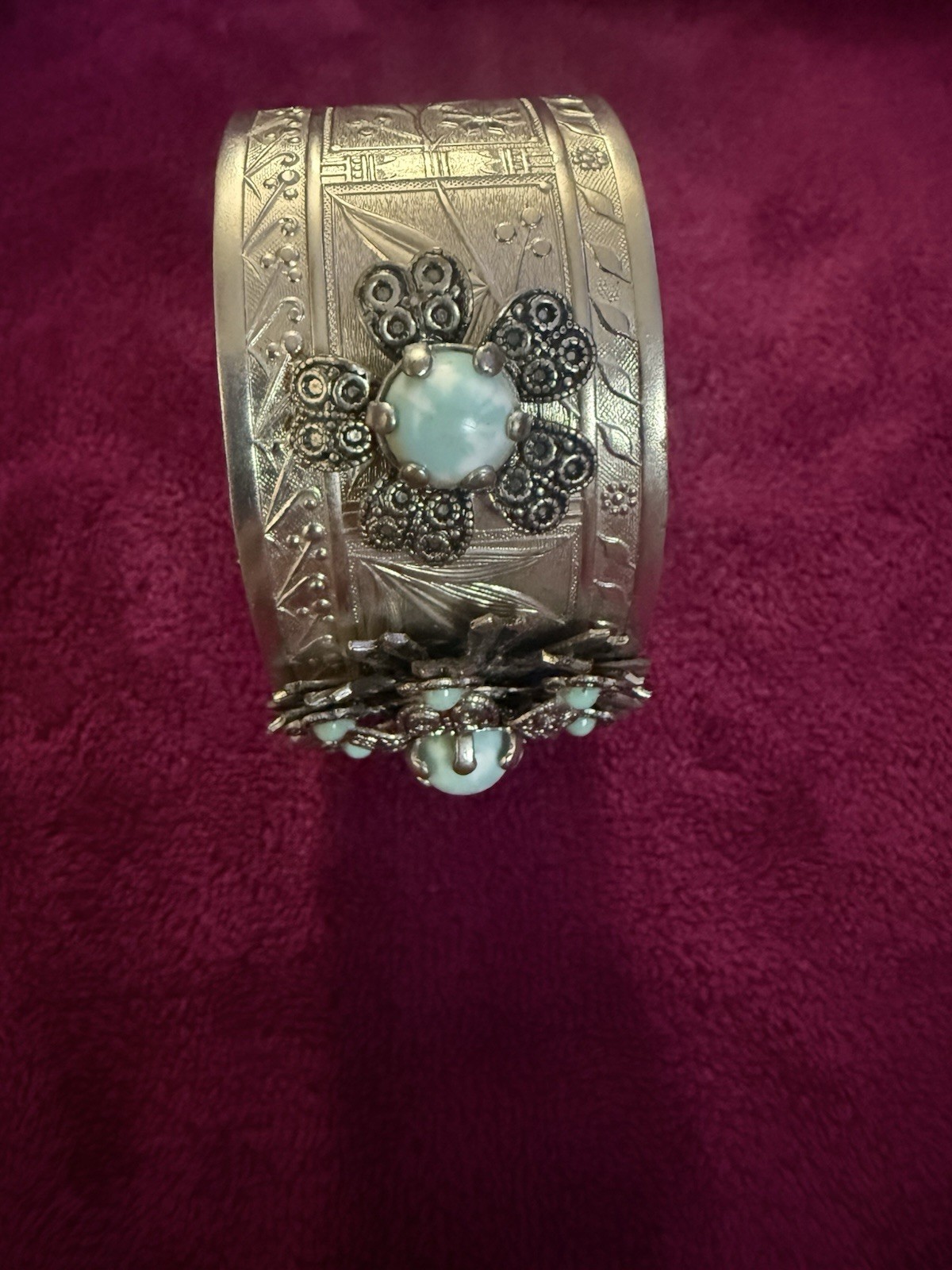 VTG Silver Tone Floral Cluster Turquoise Bracelet Southwestern ~ Beautiful