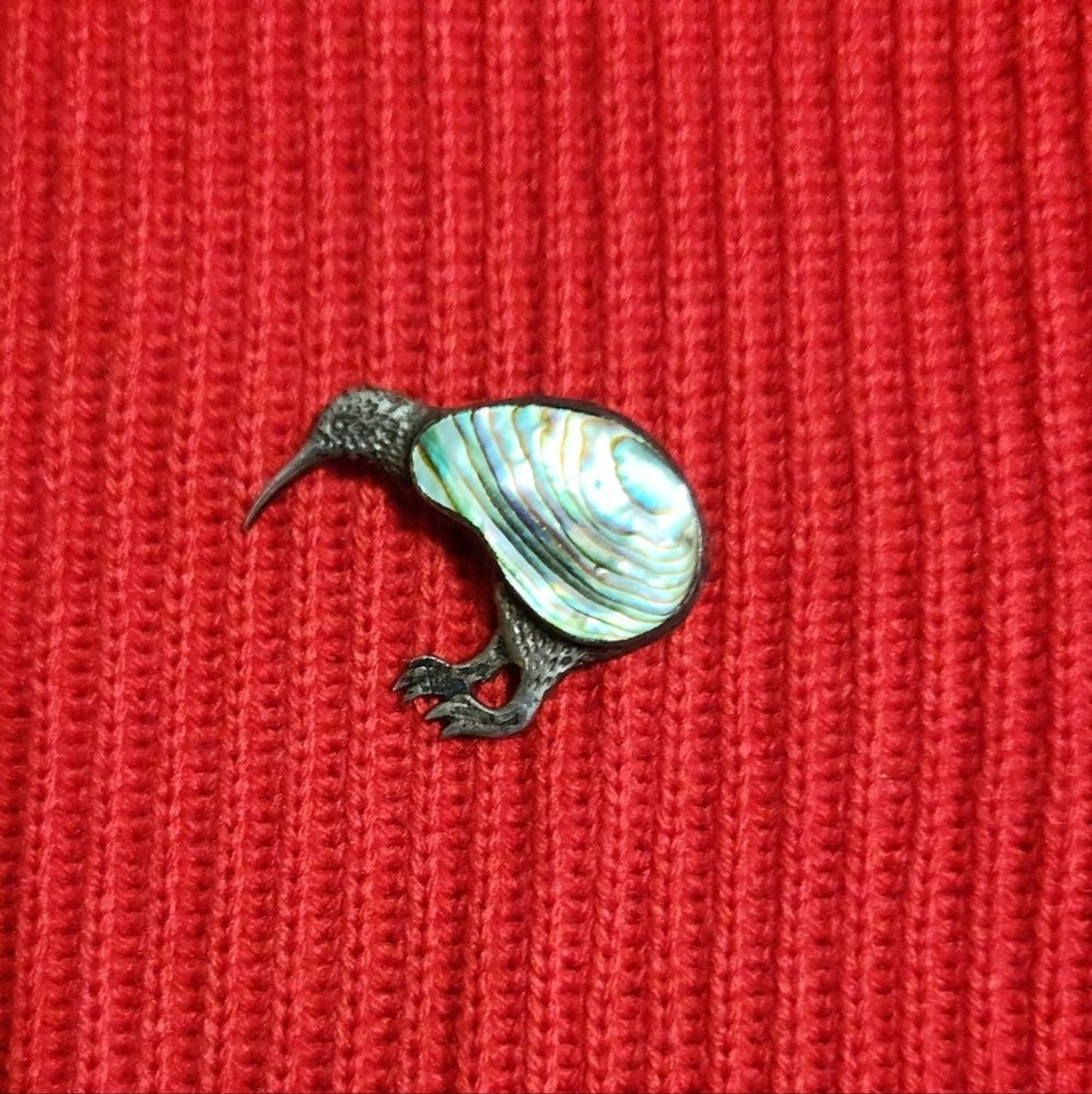 Sterling silver Paua Abalone shell Kiwi bird brooch