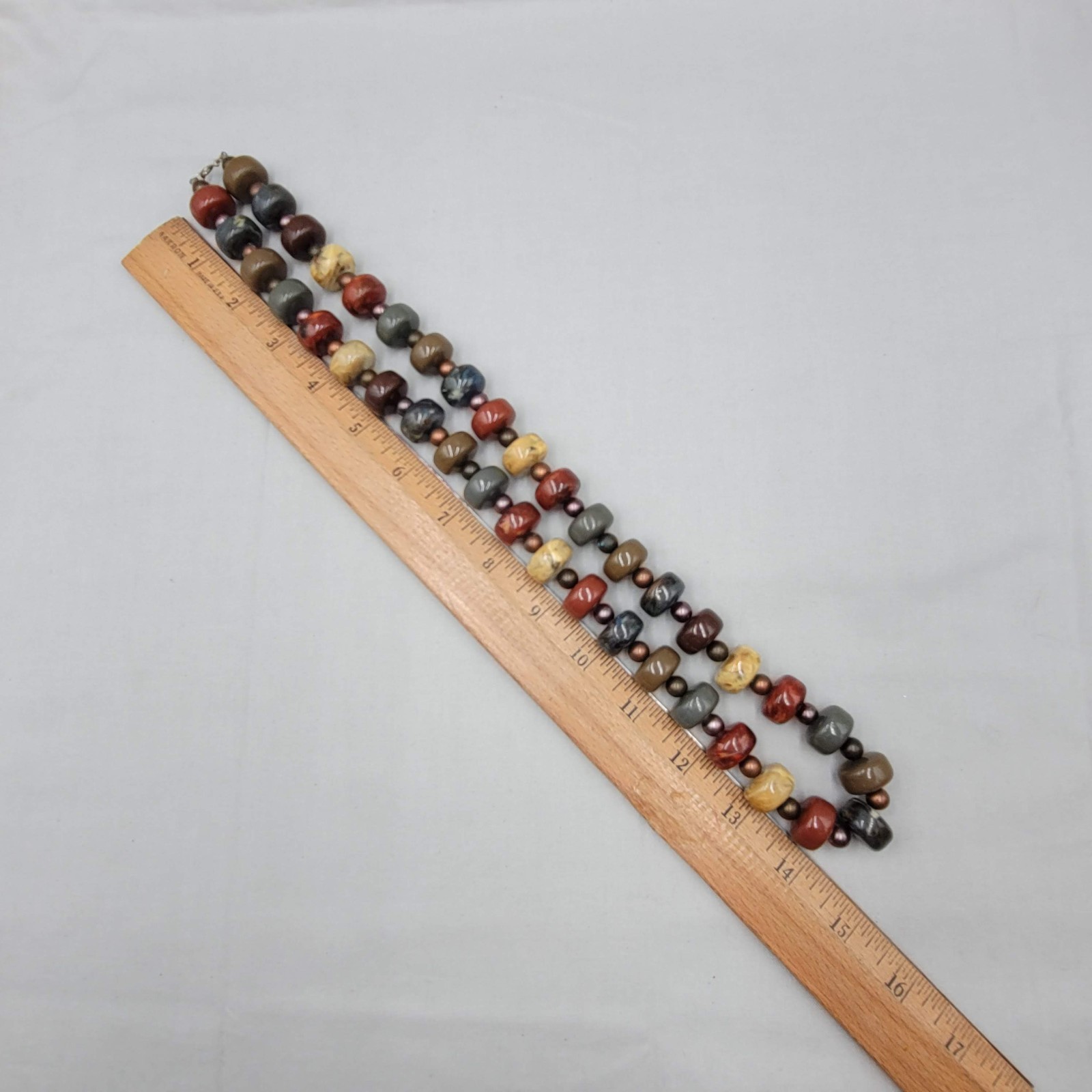 Vintage Fall Colors Acrylic Bead Necklace Estate Costume Jewelry 30″