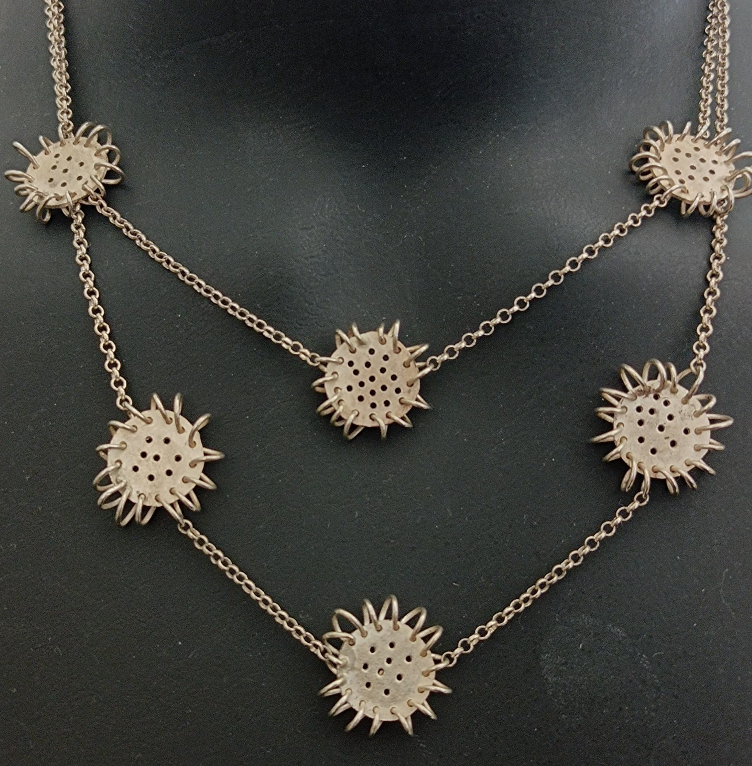 Artisan Sterling Silver Layered Necklace Modernist Freeform Statement VTG OOAK