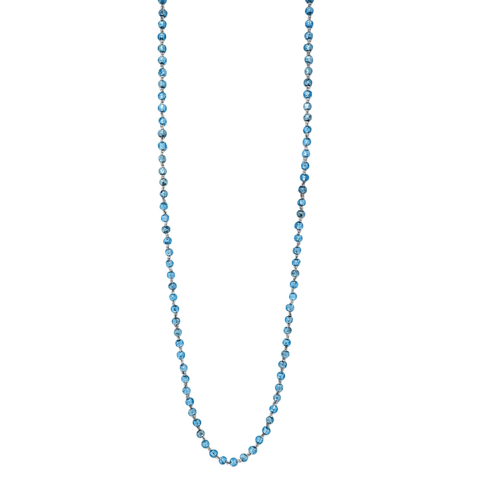 Vintage Venetian 52” Aqua Blue Foil Glass Bead Flapper Strand Necklace