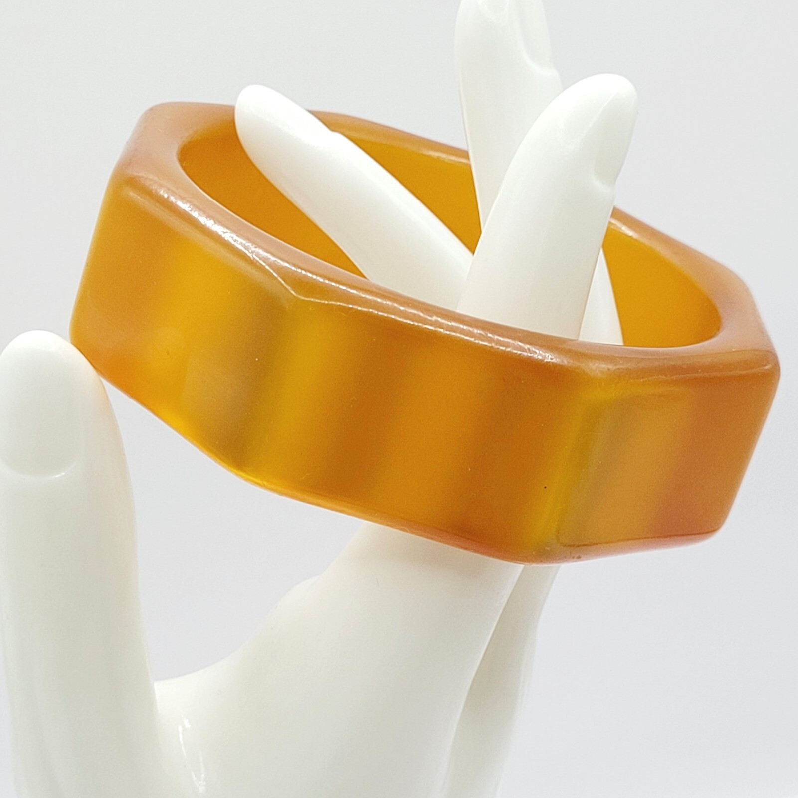 Orange Lucite Thick Chunky 8 Sided Nut Shaped Vintage 1980s Bangle Bracelet