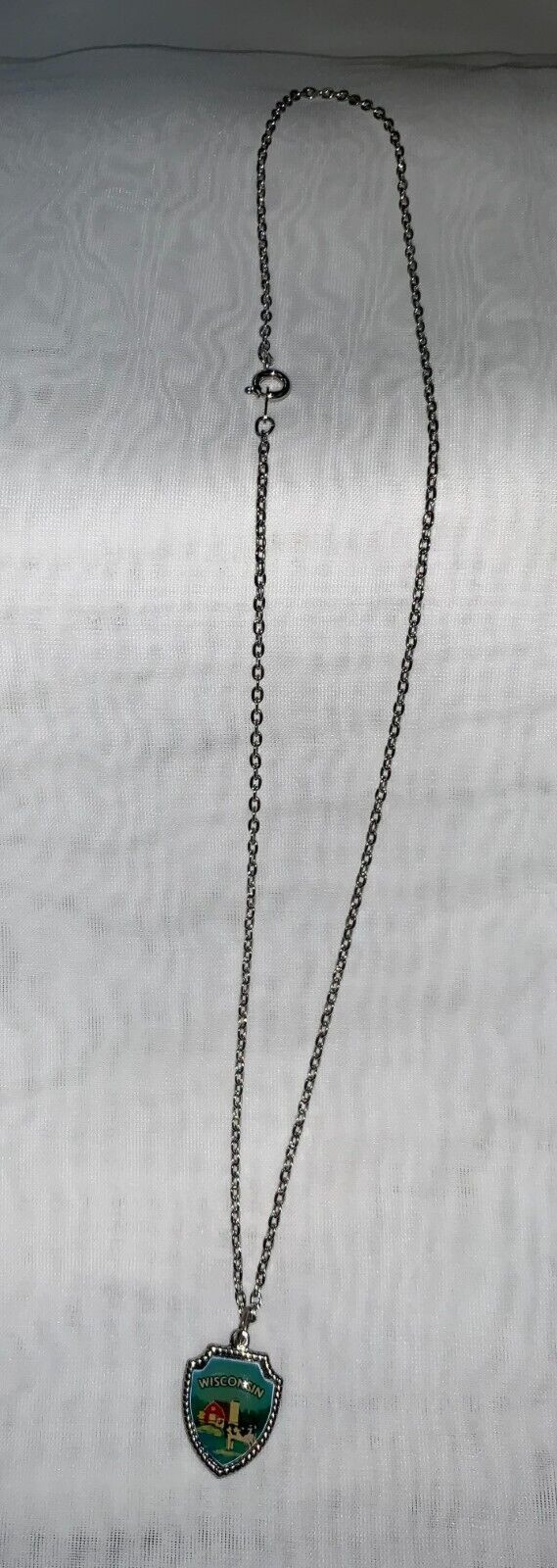 Vintage Collectible Enamel Wisconsin marked Silverplate Necklace Souvenir
