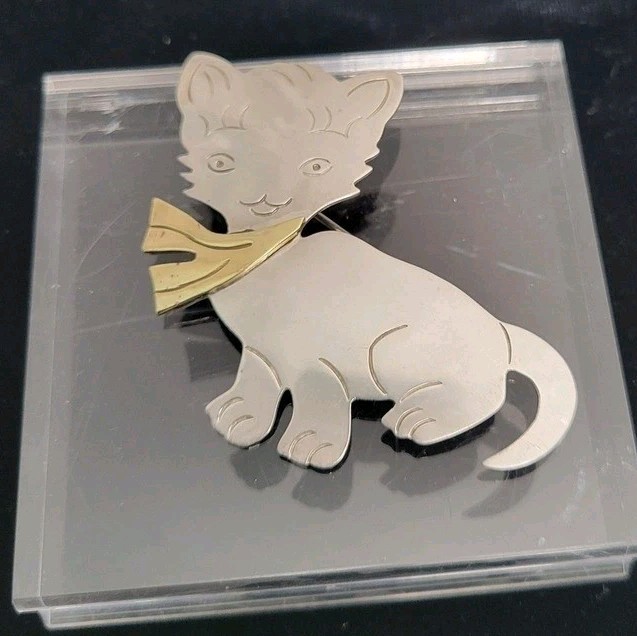 Sterling Silver 925 Kitten Cat Brooch Pin Pendant Vintage Taxco Mexico