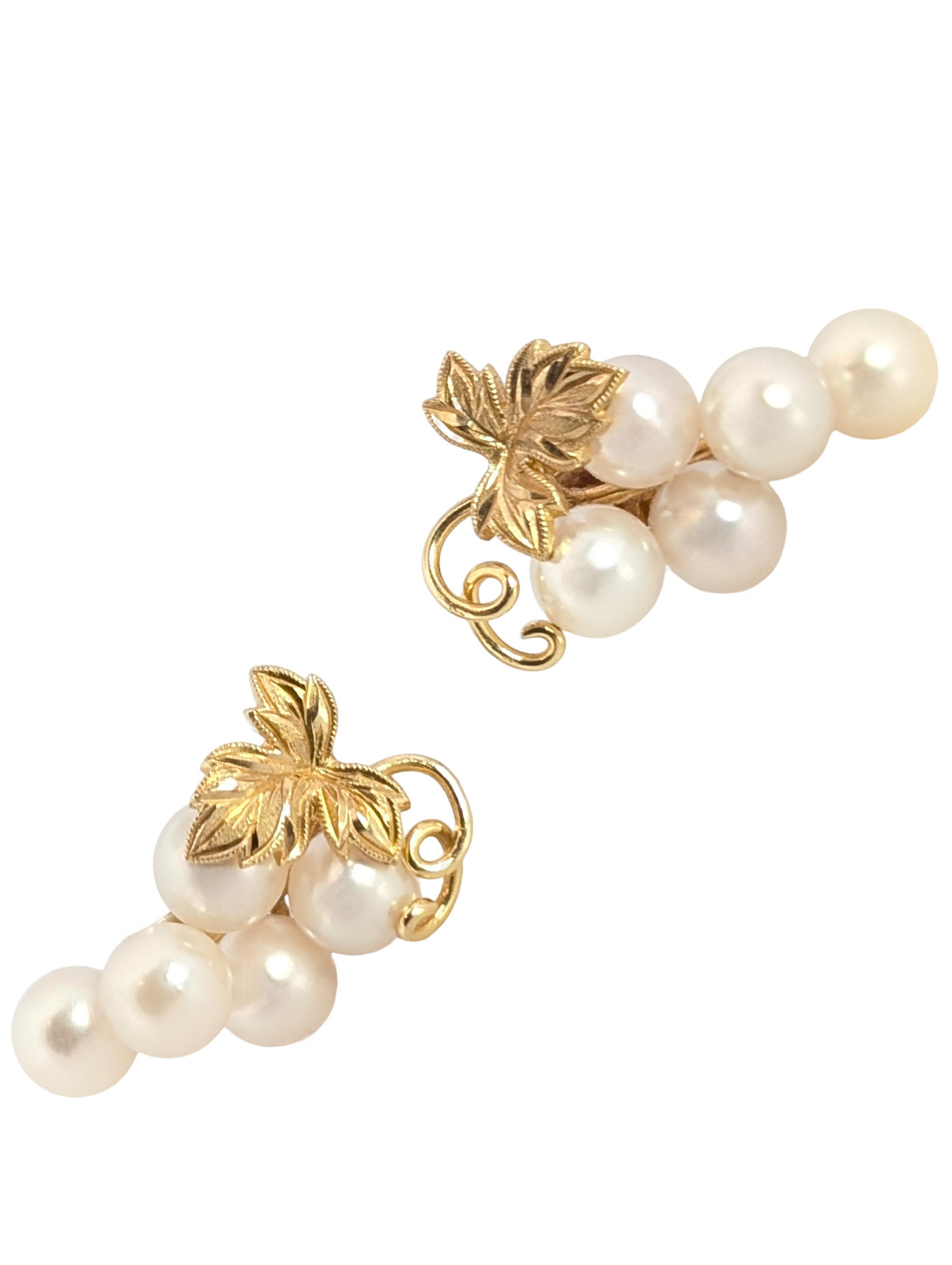 ESTATE JEWELRY MIKIMOTO 14K YELLOW GOLD EARRING 5.45mm PEARL LEAF SCREWBACK 7801
