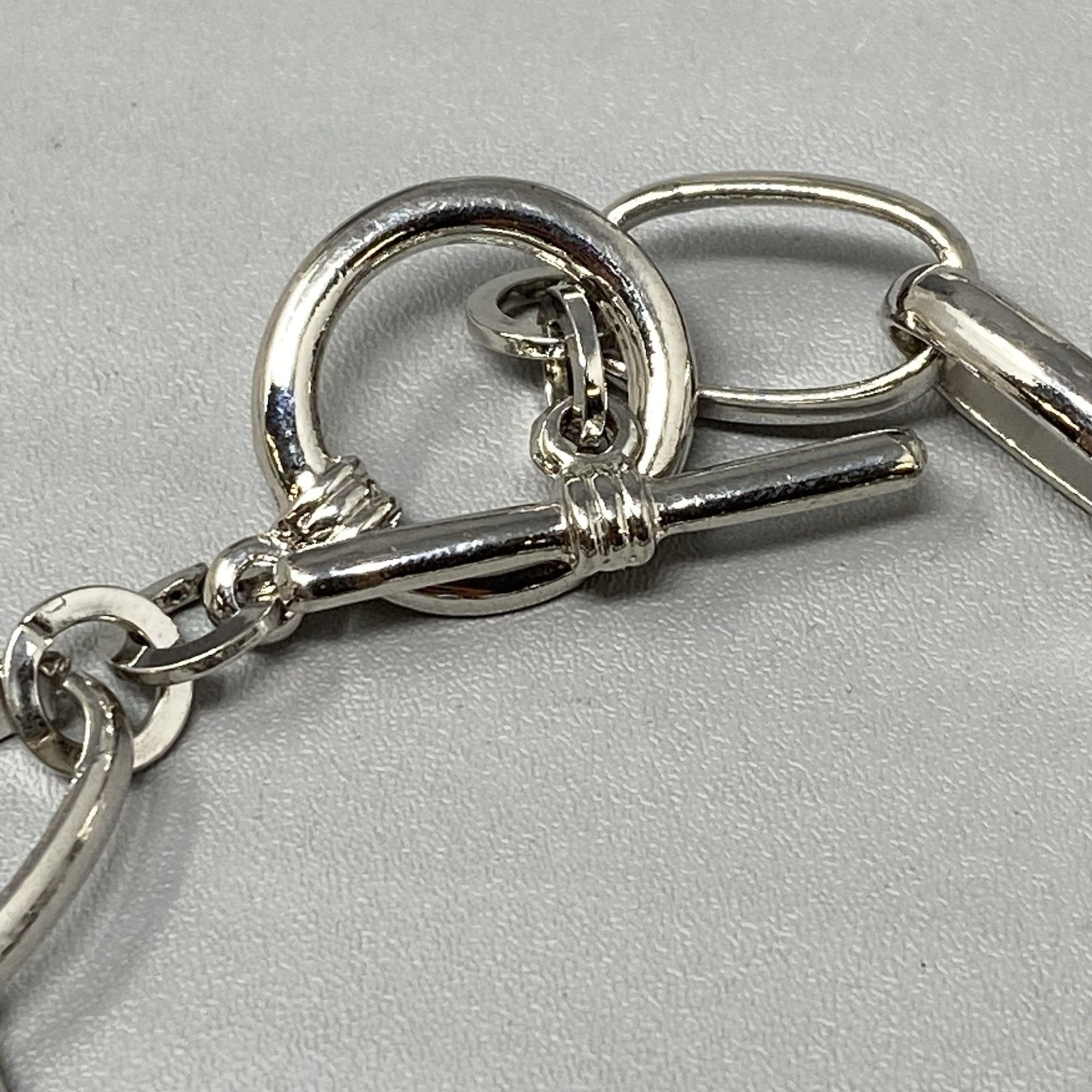 Silver Tone Chain Link Bracelet Cluster Round Open Circles Rhinestones Toggle 7″
