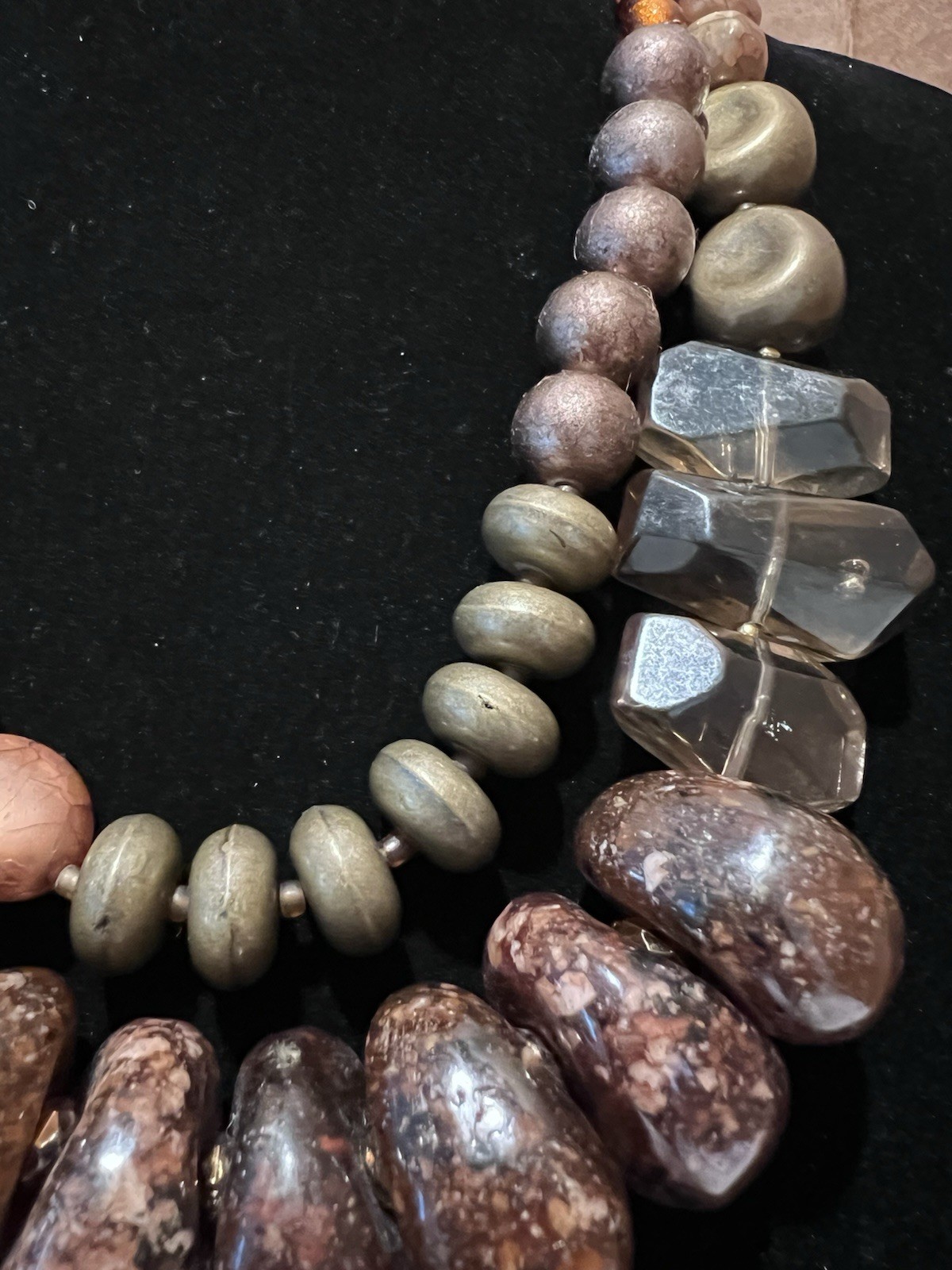 Vintage Boho Chunky Beaded Statement Necklace Earth Tones Acrylic Mixed Media