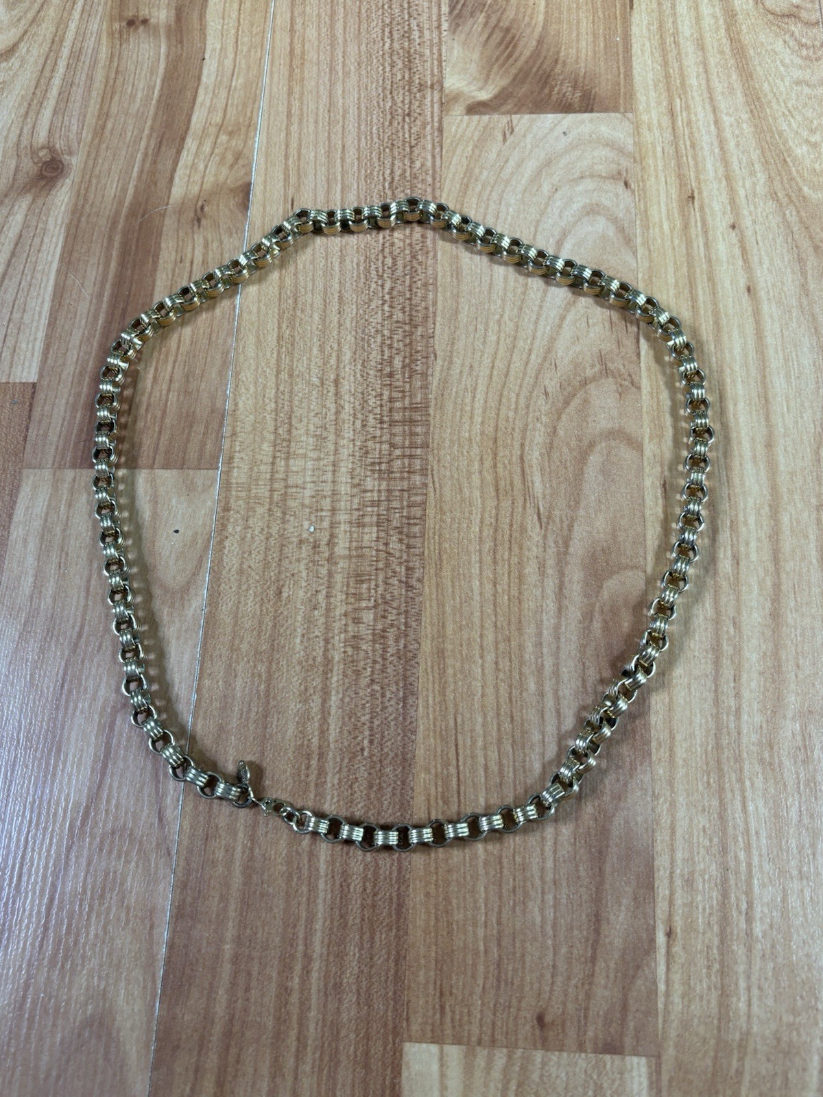 Monet Necklace Crimped Rolo Links Gold Toned Vintage Sister Clasp 70s Quality