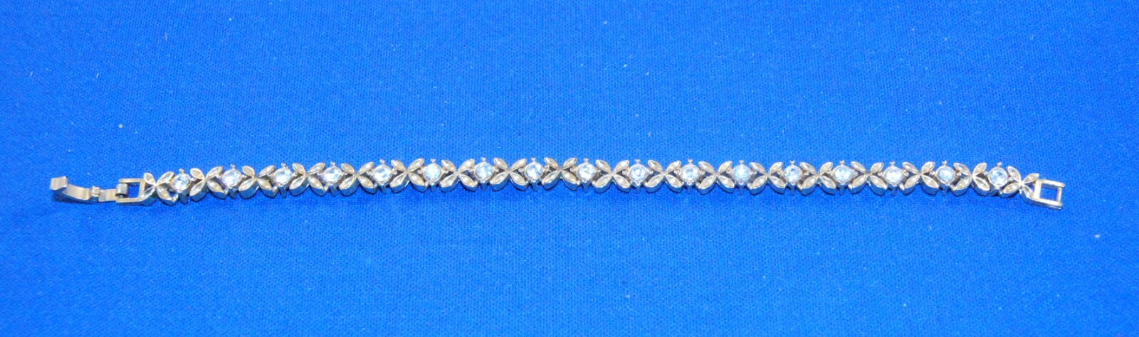 Vintage Clear Rhinestone Tennis Bracelet 7 In With Box Clasp Gold Tone Finish
