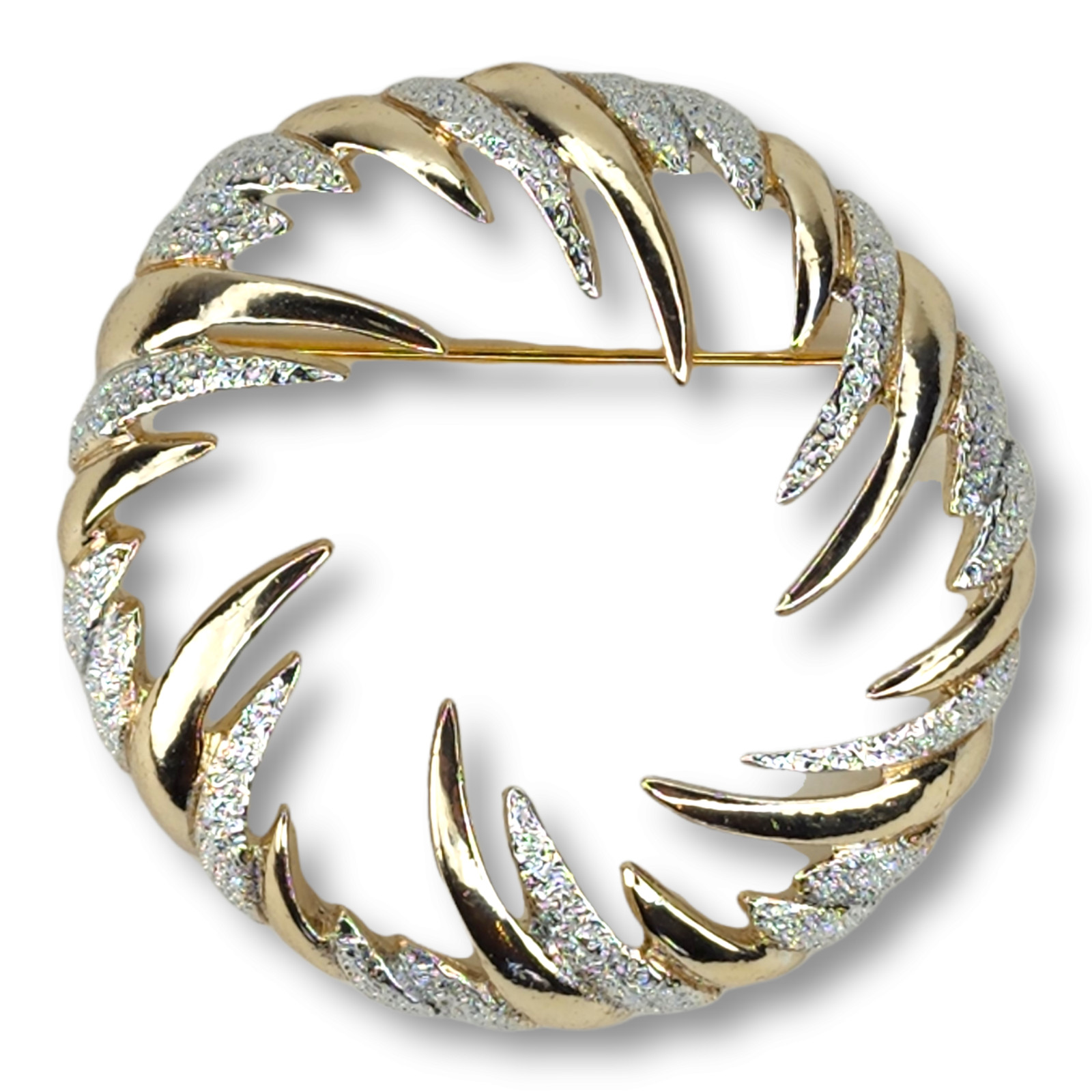 Vintage New Old Stock Sarah Coventry Circular Gold Tone Silver Tone Brooch Pin