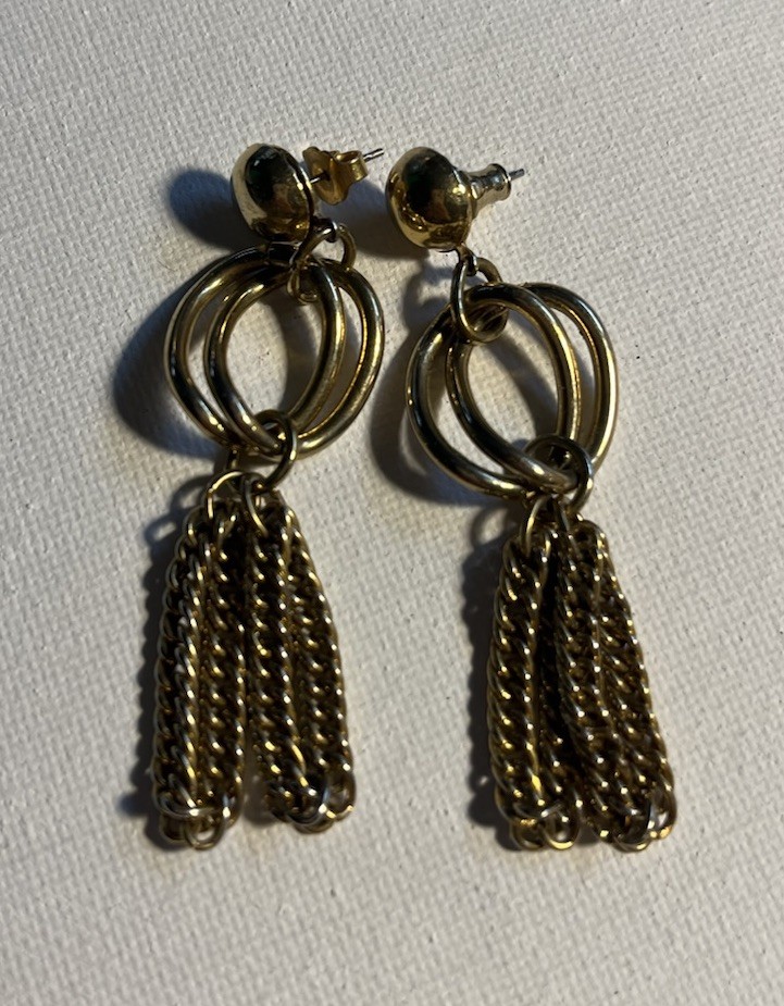 Tassel Chains Dangle Drop Stud Earrings Gold Tone Vintage Goth Retro Punk