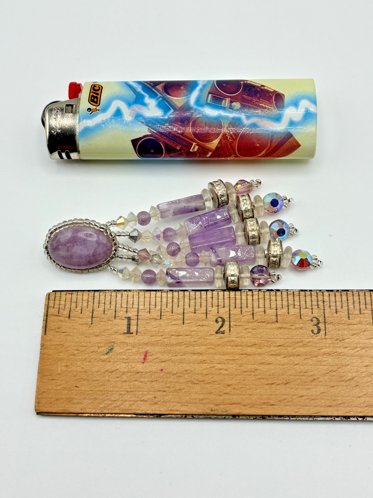 Elegant Classy Vintage Chipita Amethyst Stone Aurora Borealis Bead Clip Earrings