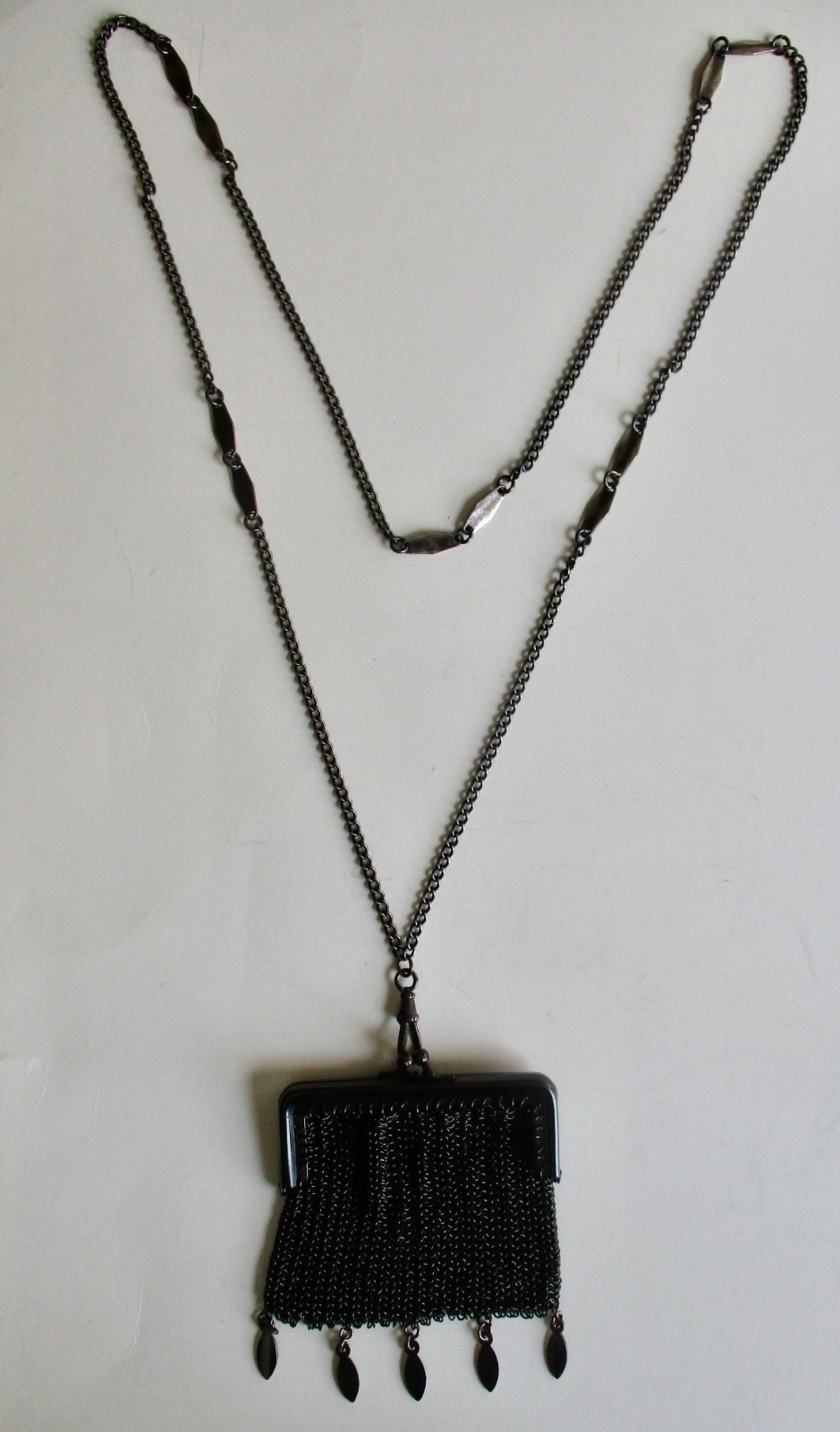 Antique Gunmetal Chatelaine Mesh Purse/Necklace/Victorian