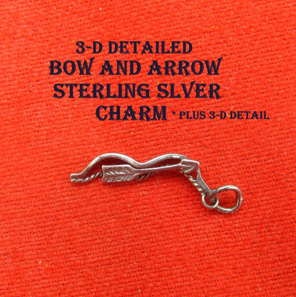 3-D Detail Bow & Arrow Sterling Silver Charm About 1-in. L Vintage