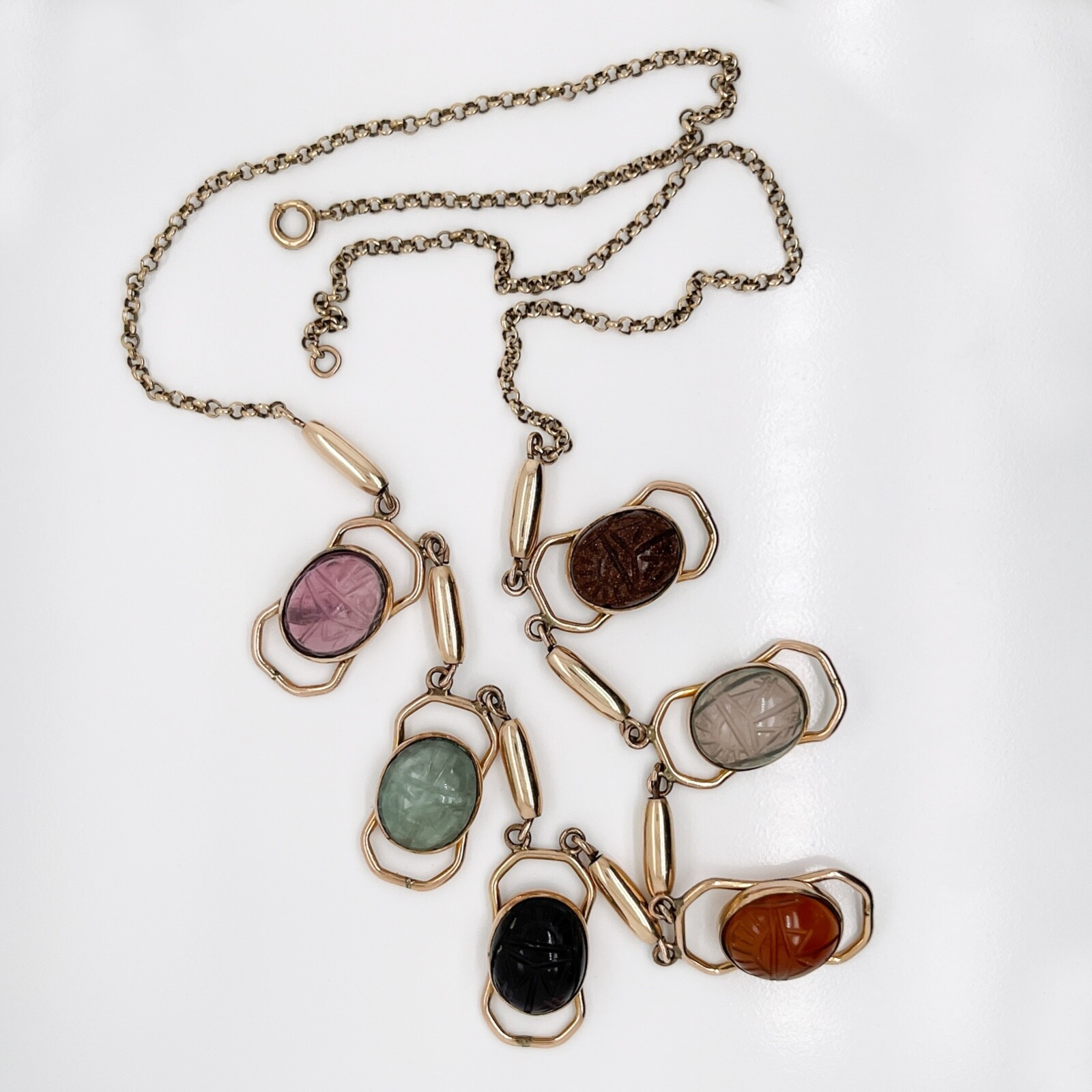 Vintage Estate Gold Filled & Multi-Gemstone Scarab Necklace – VR .