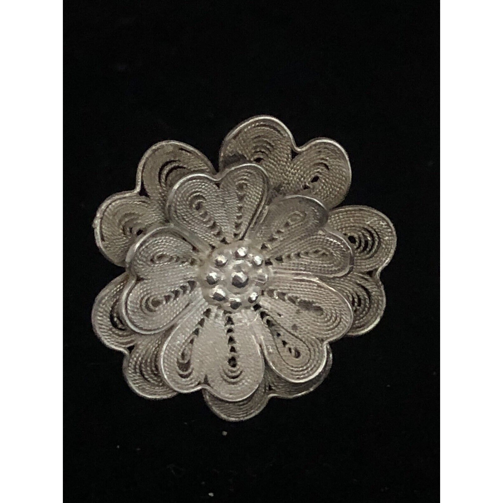 Vintage MCM Screw back 950 Fine Silver Cannetille Flower Earrings