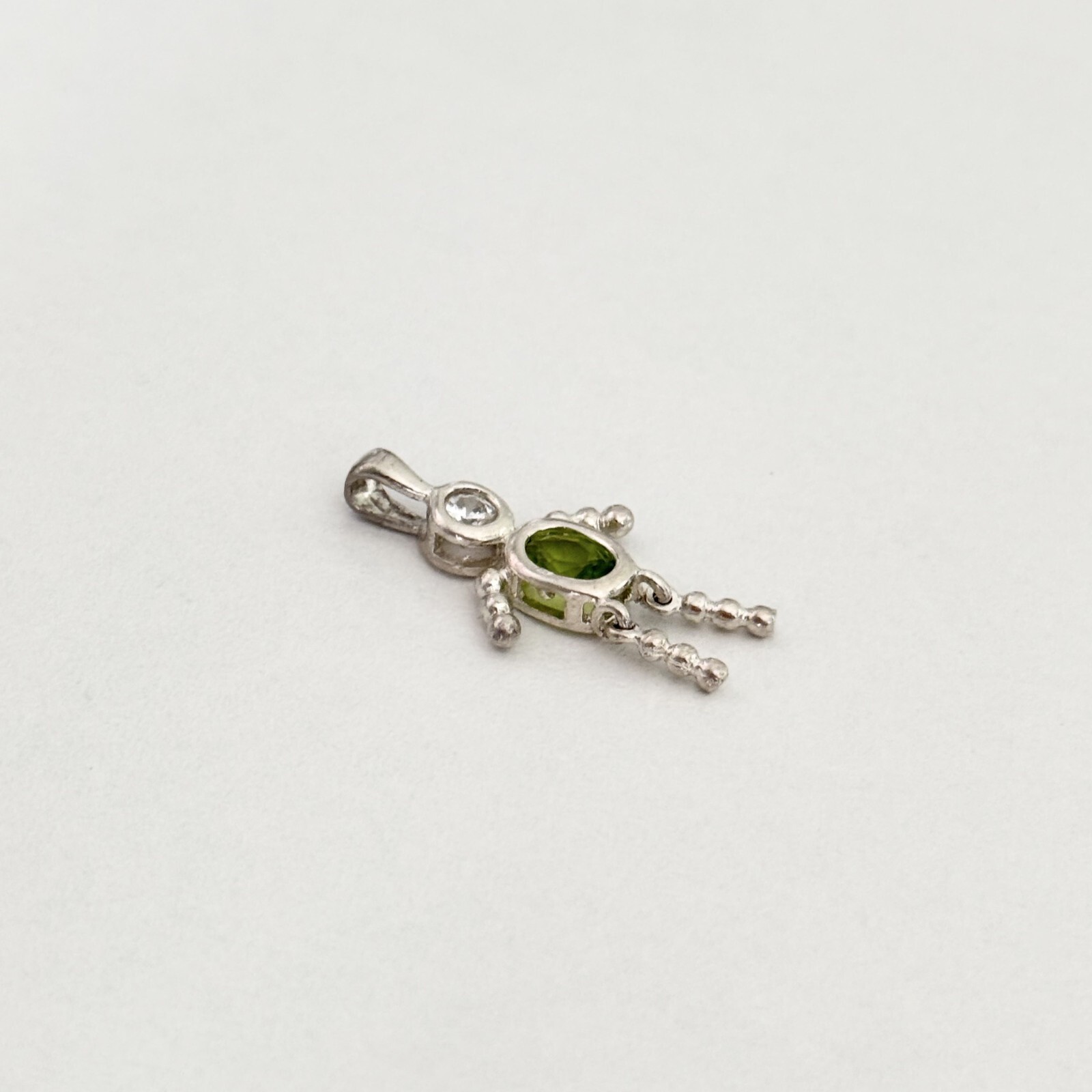 Vintage 925 Sterling Silver Green CZ Movable Stick Figure Person Charm Pendant