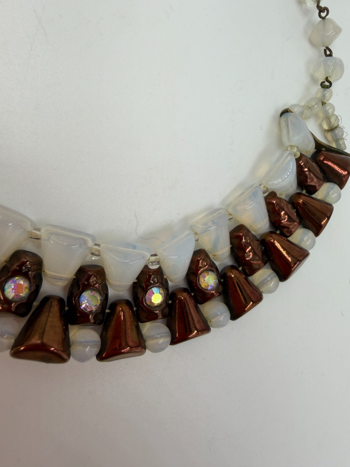 Vintage Necklace Western Germany Glass Collar Coppery Brown White PJ