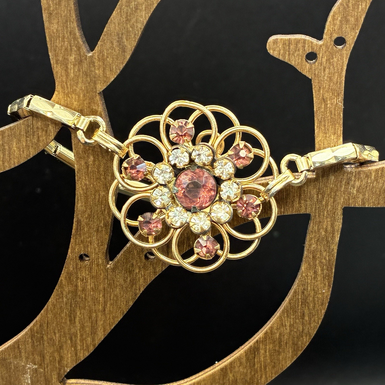 Custom Vintage Yellow Gold Filled Expansion Bracelet, Amethyst Glass, Watch Band