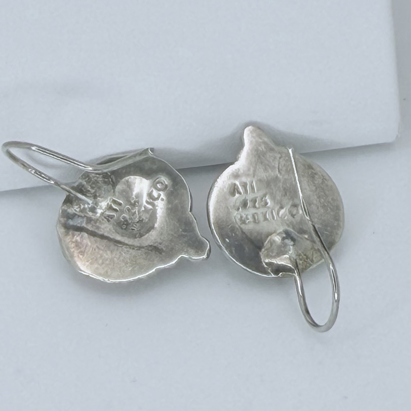 ATI Mexico 925 Sterling Silver Blue Cats Eye Drop Earrings Fish Hook Vintage