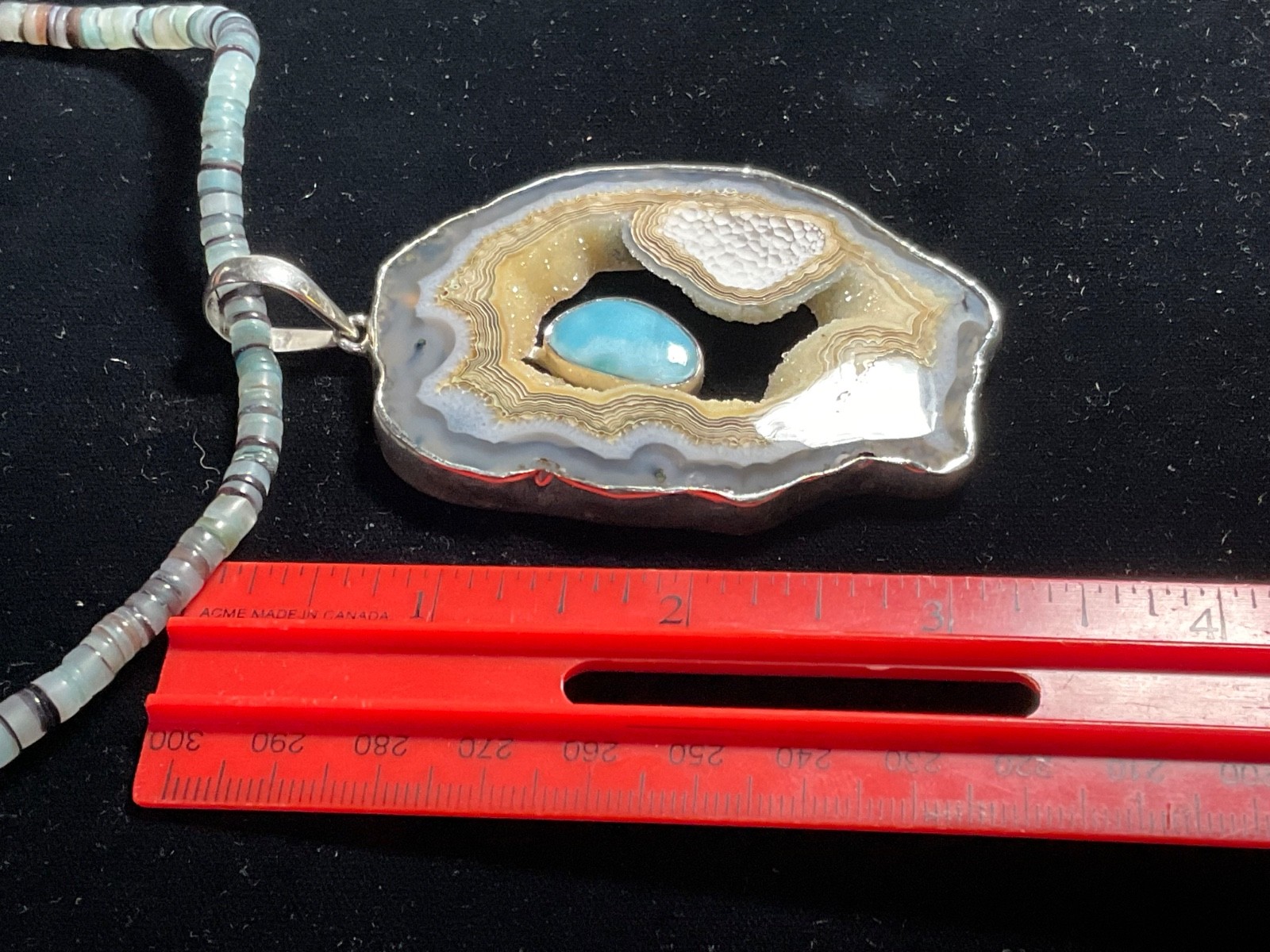 Unique Retro Large Sterling Silver Geode Slice Pendant Necklace