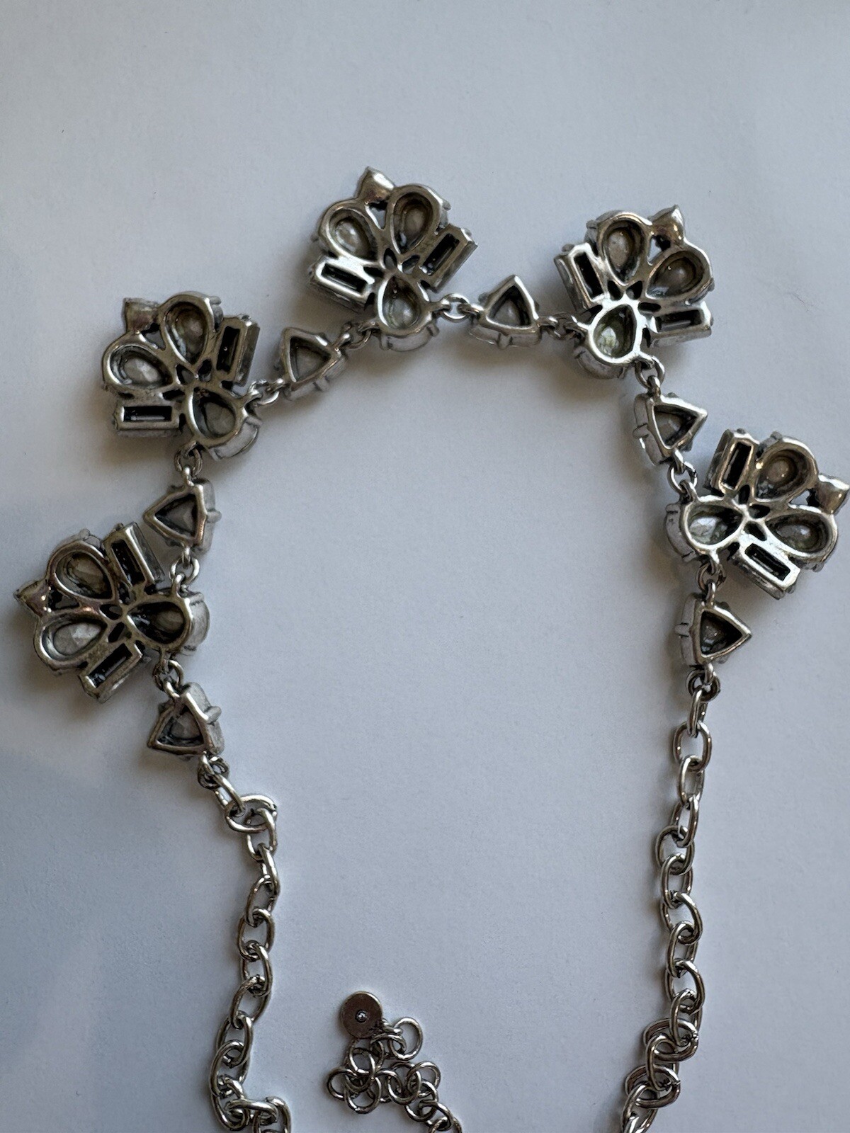 Stella & Dot Rhinestone Necklace Lila Clear & Gray Silver Tone Statement 21”