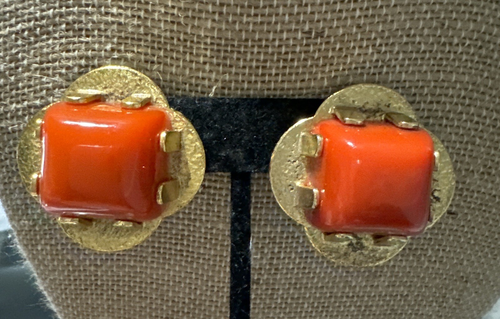 Orena Paris Red Coral Earrings Vintage 1970s Costume Jewelry