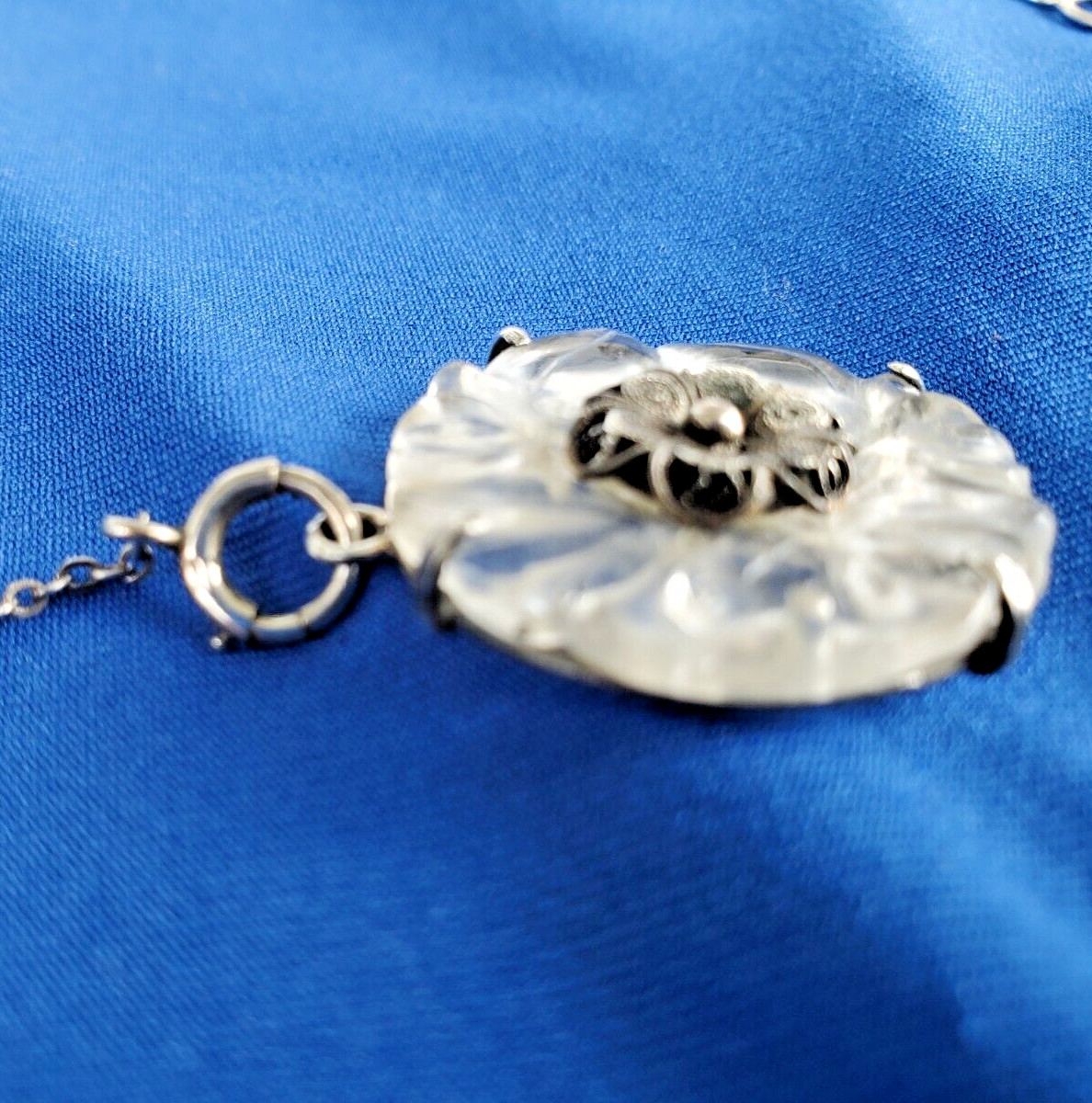 ORIGINAL Deco Guilloche Enamel STERLING SILVER 925 Necklace Antique Chain 24″ IN