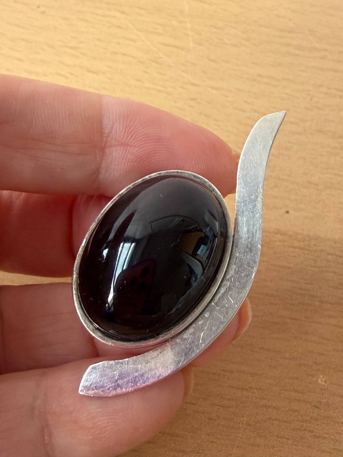 Vintage 925 Sterling Slver Large Oval Black Onyx “Component” For Pendant Repair