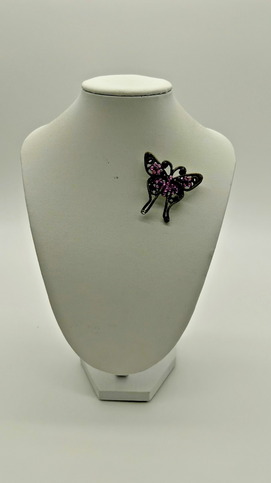 VINTAGE BUTTERFLY BROOCH – PURPLE & PINK & WHITE RHINESTONES