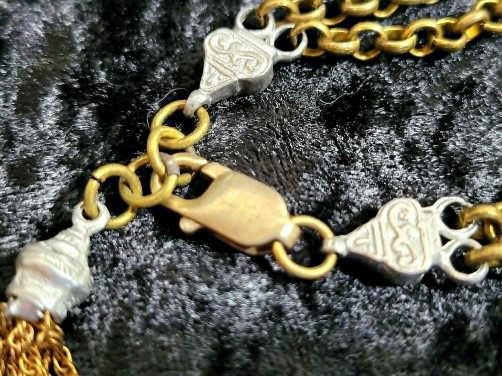 Antique Victorian Double Strand Albertina Bracelet Brass & Silver Tone Belcher