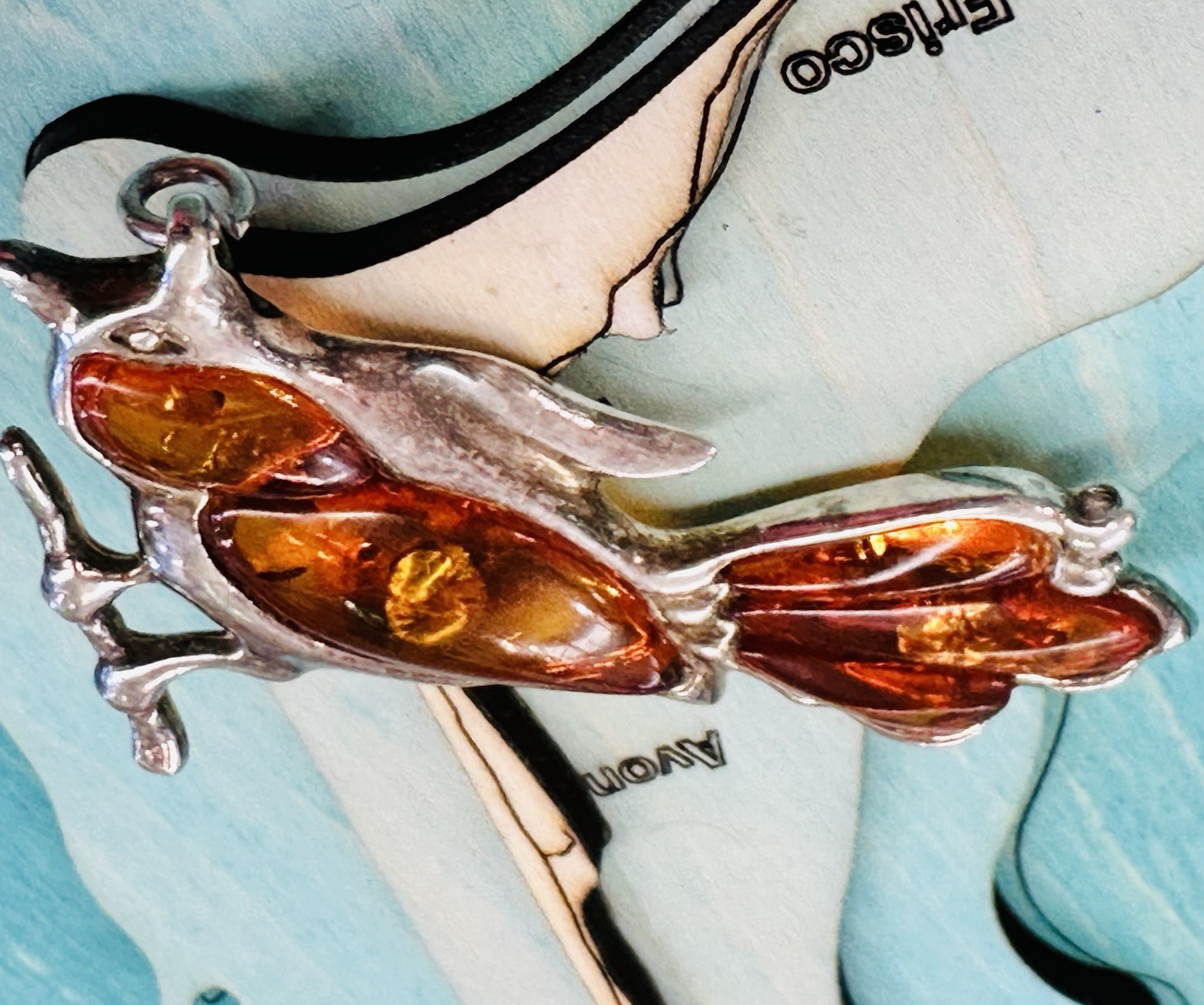 Vintage Baltic Amber Sterling Silver 925 Pendant Bird Gemstone