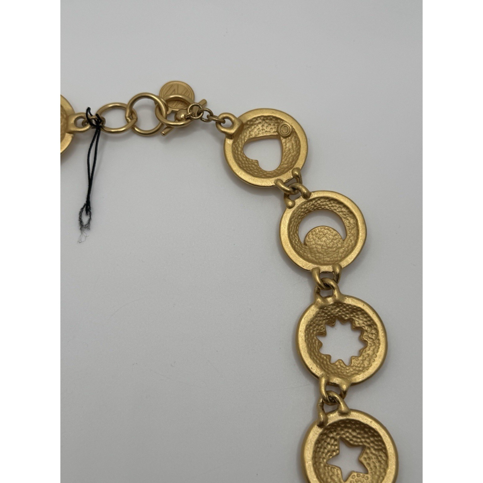 Vintage Anne Klein Necklace Matte Gold Tone Heart Star Moon Cut Out Round Link