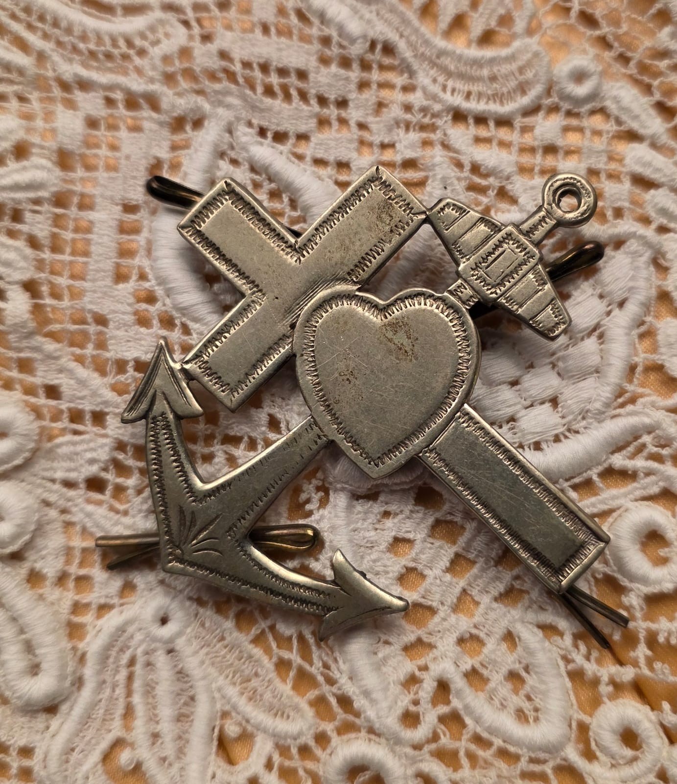 VICTORIAN 19TH C NICKEL SASH CHARM LOT STAR HEART SNAKE + JACOB’S LADDER