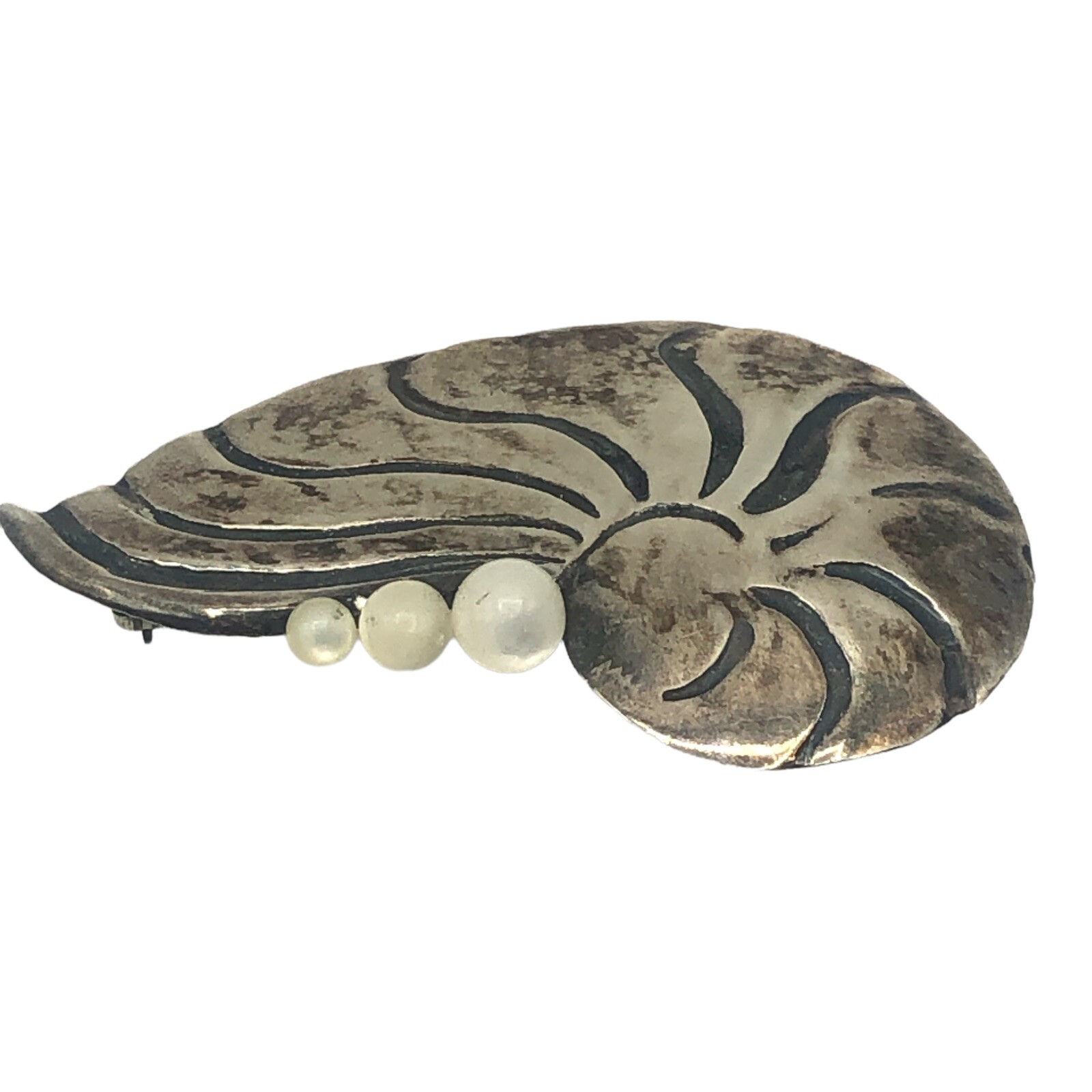 Vintage Greater Metalworks Falls Silver Sea Shell Brooch Mother of Pearl 60s-80s