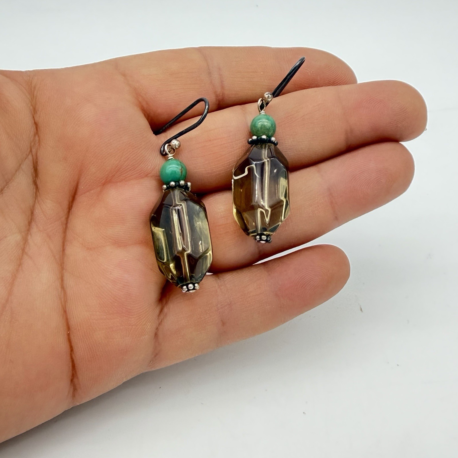 Vintage SX Sterling Silver 925 Smoky Quartz Earrings Large Dangle Statement HSN