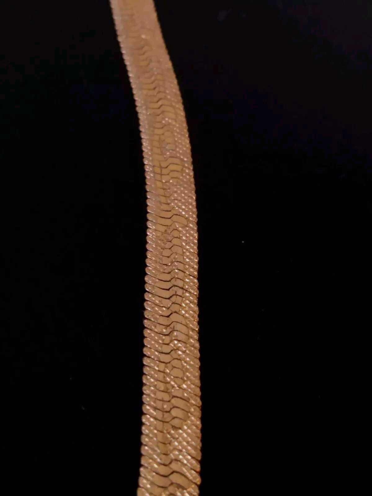 Vintage Faux Gold Herringbone Chain Necklace with Vine Print 18 in x 1/4 in
