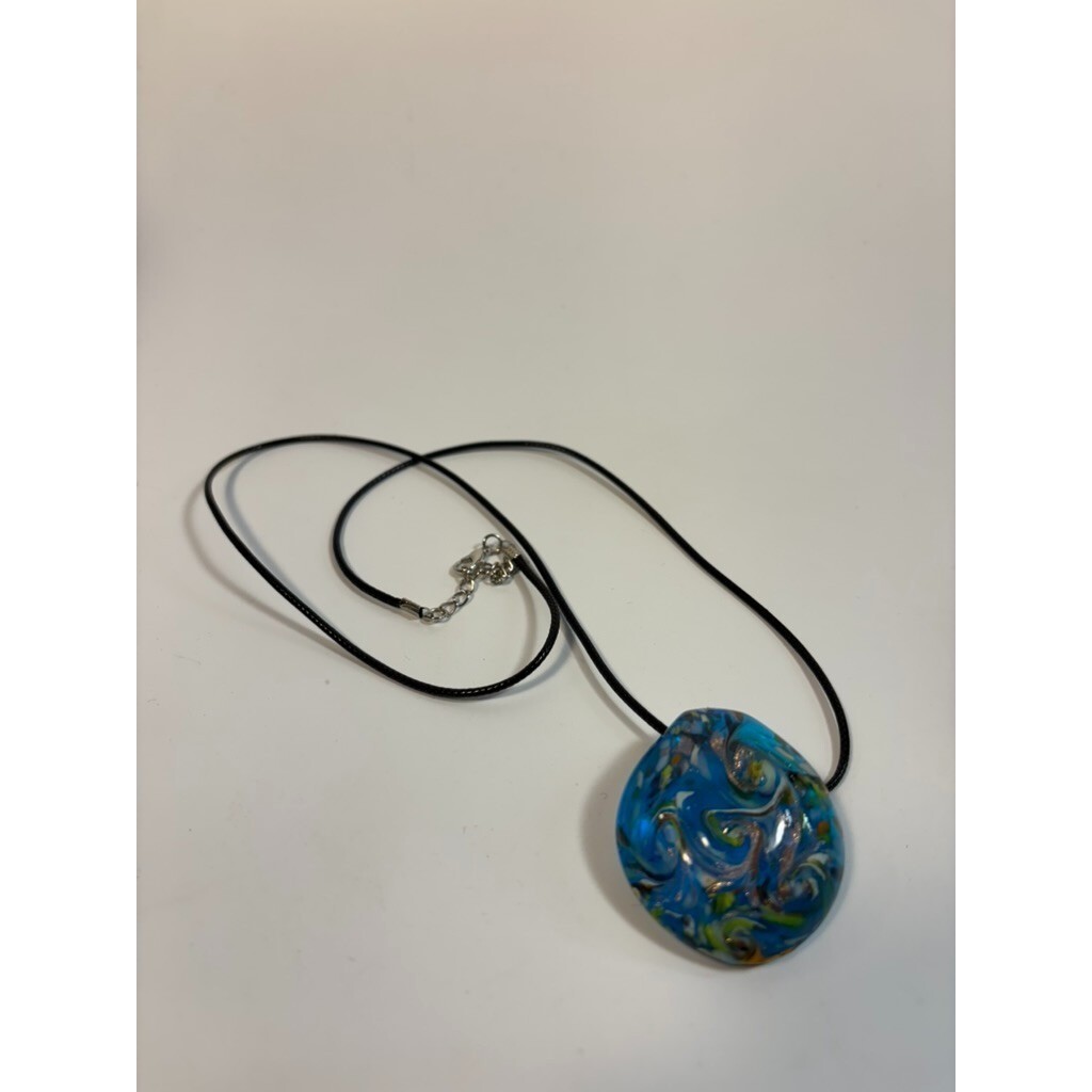 Vintage Necklace Art Glass Boho Pendant 2000s Cord Retro Accessory Y2K Look