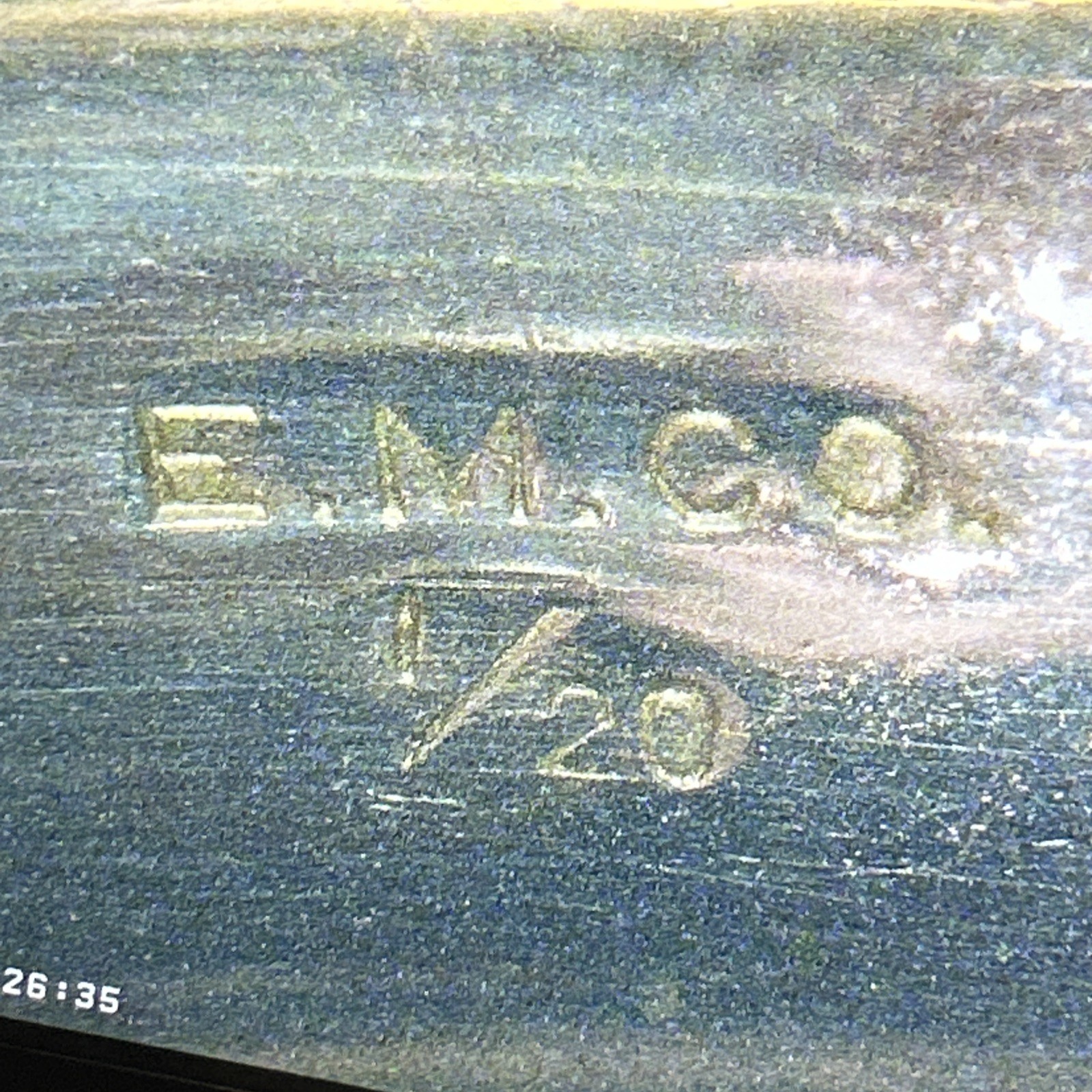 ANTIQUE 44g NOUVEAU 1/20 GOLD FILL E.M. Co HINGED PHOTO LOCKET BANGLE BRACELET
