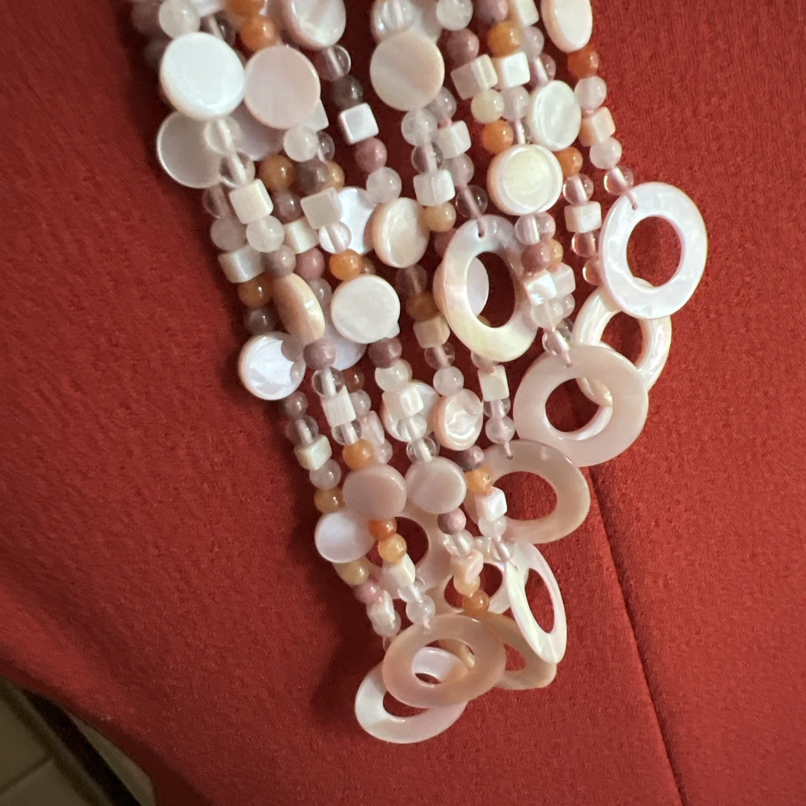 Beautiful Multi Strand Sajen Wrap Necklace Semi Precious Stones Bead MOP Shell