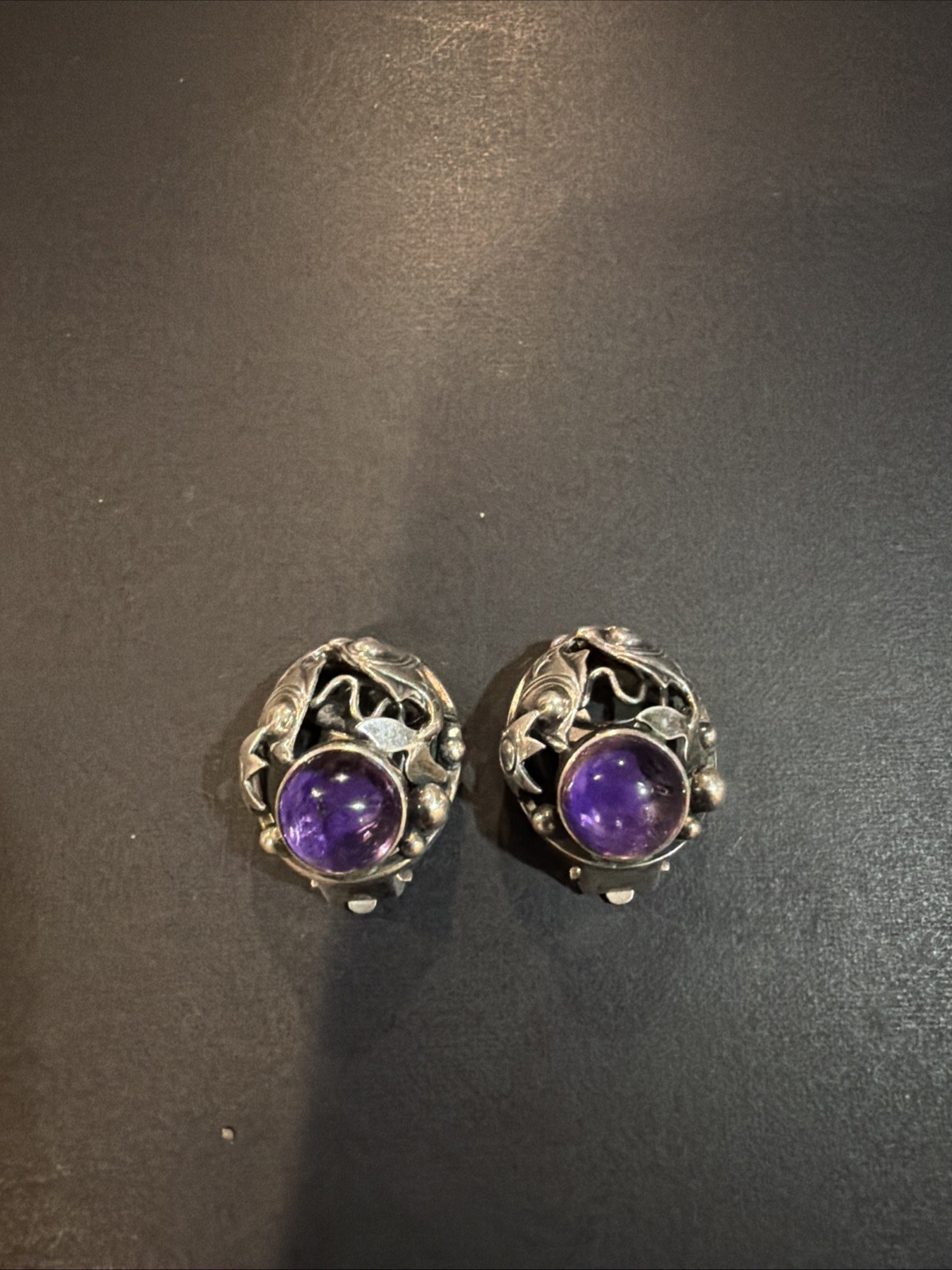 Vintage Rare N.E From Denmark Sterling Silver Amethyst Clip On Earrings