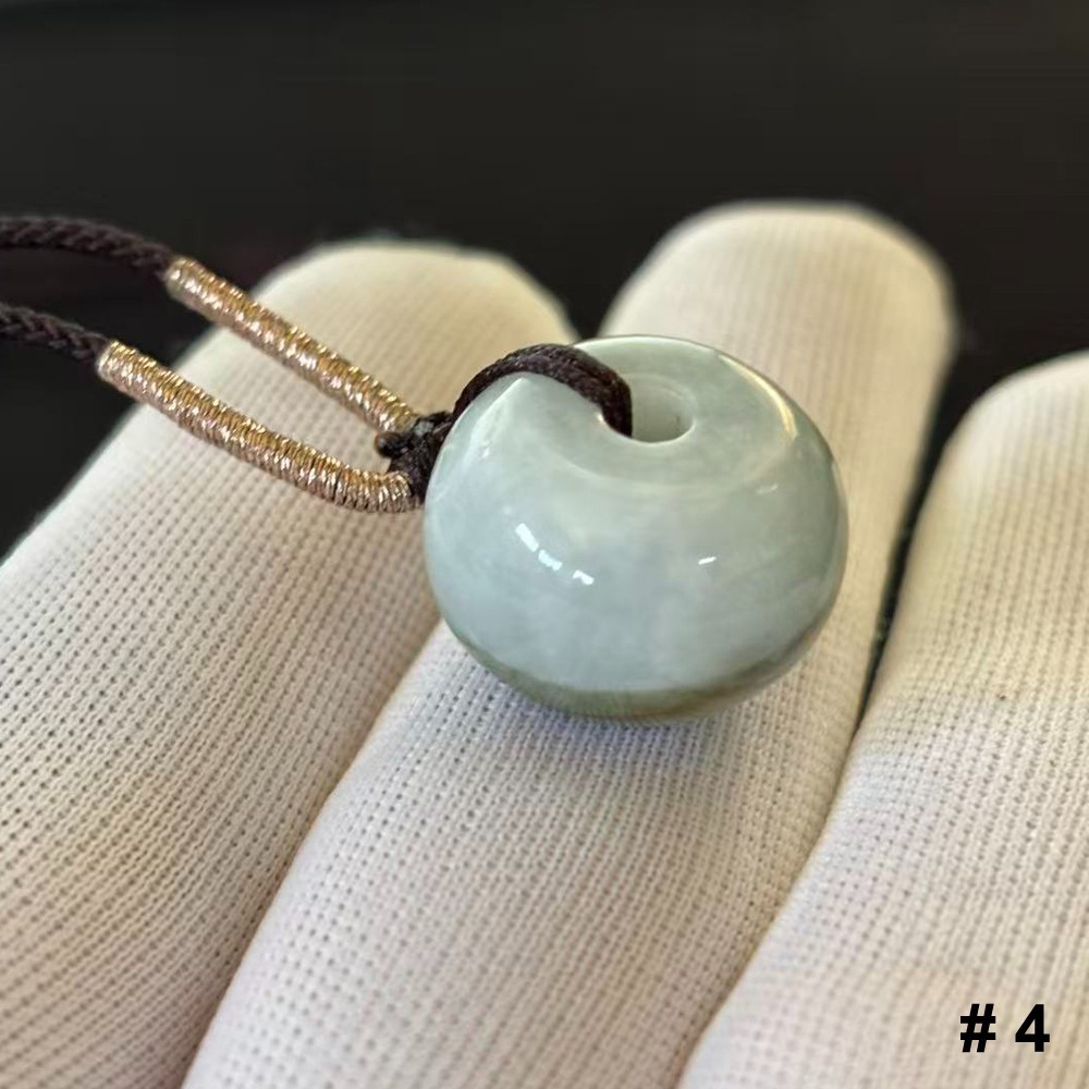 Natural Burmese Jade Jadeite Bead Pendant, Braided Rope 23inch adjustable