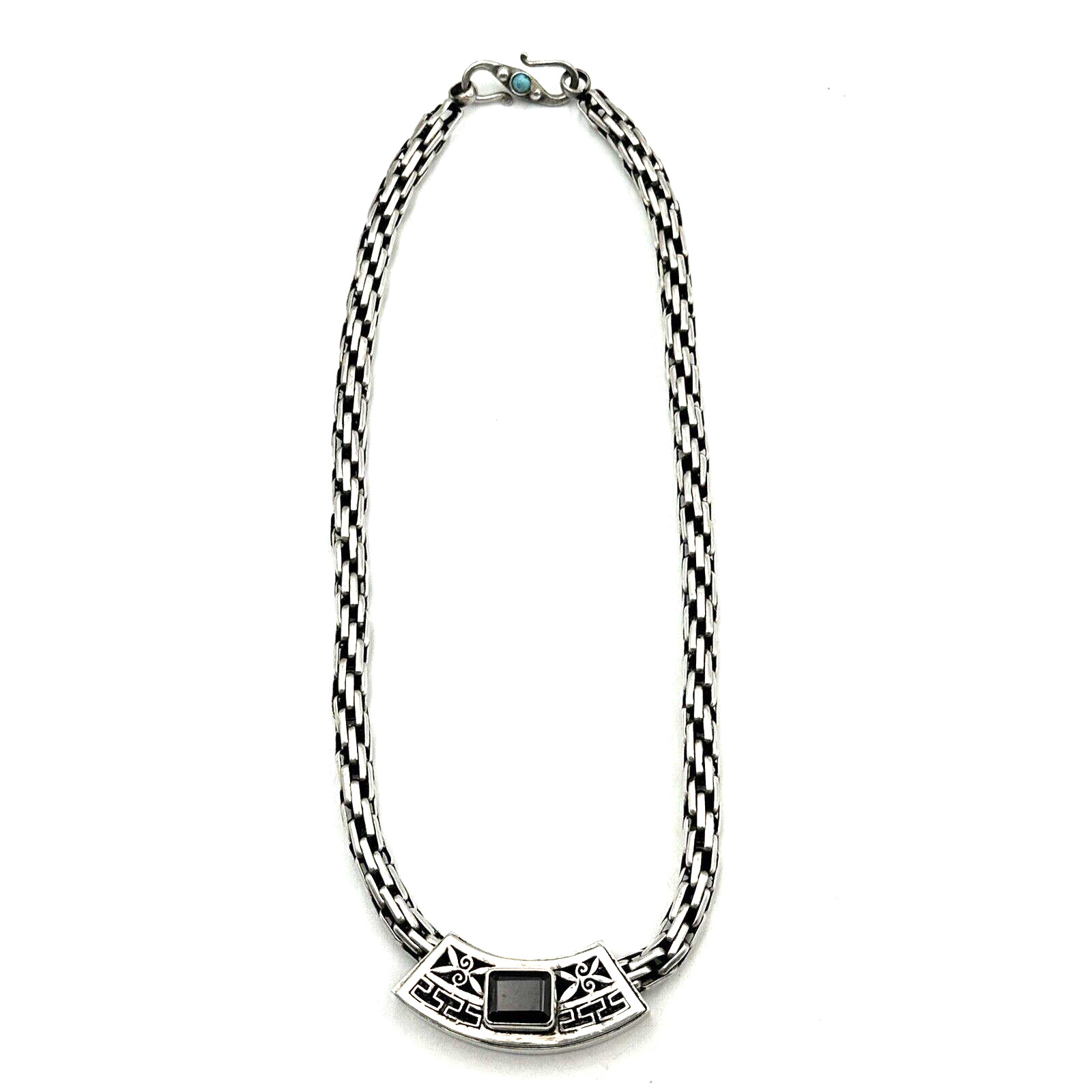Sterling Necklace 15″ Box Chain Choker Sliding Garnet Silver Pendant 44g Artisan