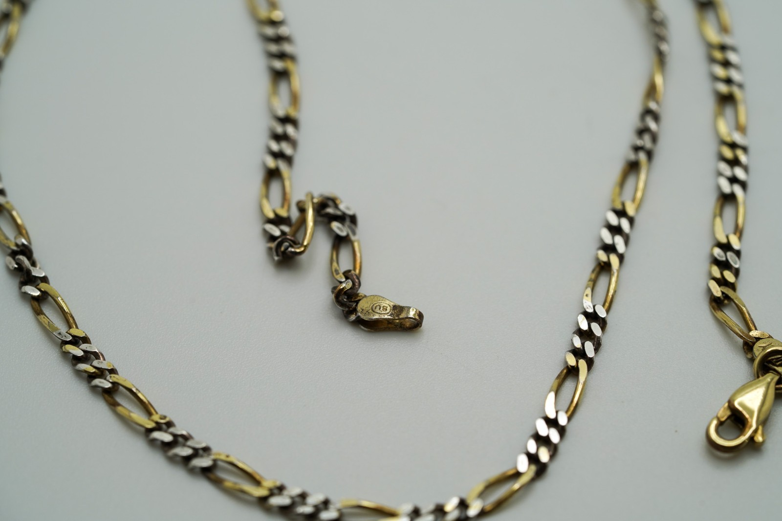 Vintage Gold Over Sterling Silver Figaro Necklace 18” X 3mm JB11
