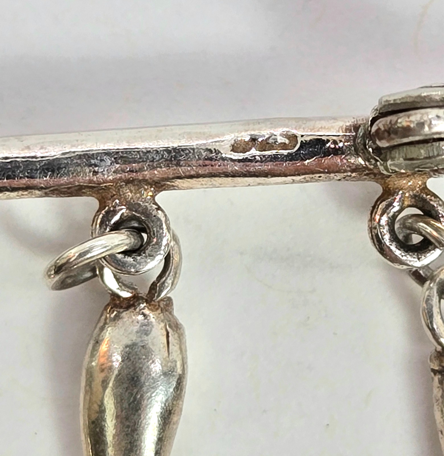 Vtg Sterling Gardening Brooch Pin Spade Trowel Fork Dangle Charm 925 Silver MEOW