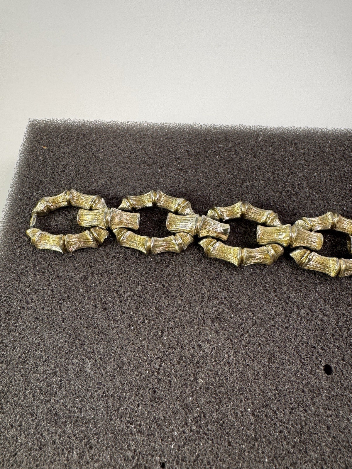 Vintage Lisner 1960s Modernist Bamboo Panel Link Bracelet Fold Over Clasp Signed