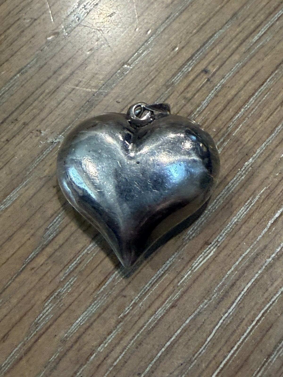 Vintage Sterling Silver Large Puff Heart Pendant (1-1/4”)