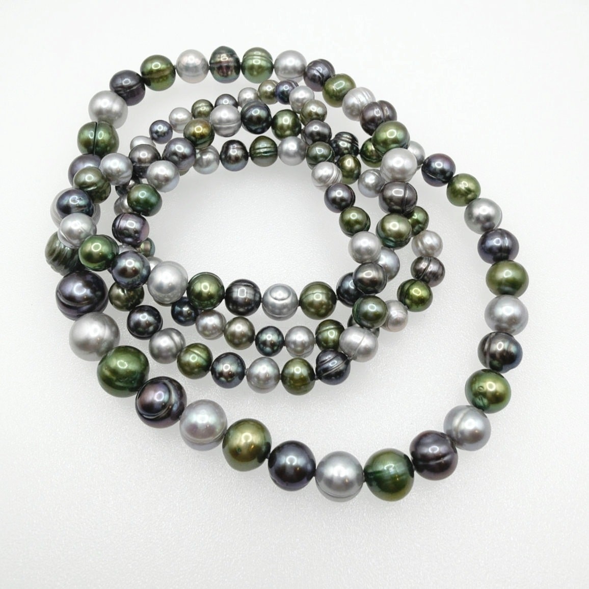 Vintage Tricolor Freshwater Pearl Green Purple White Long Necklace 34”